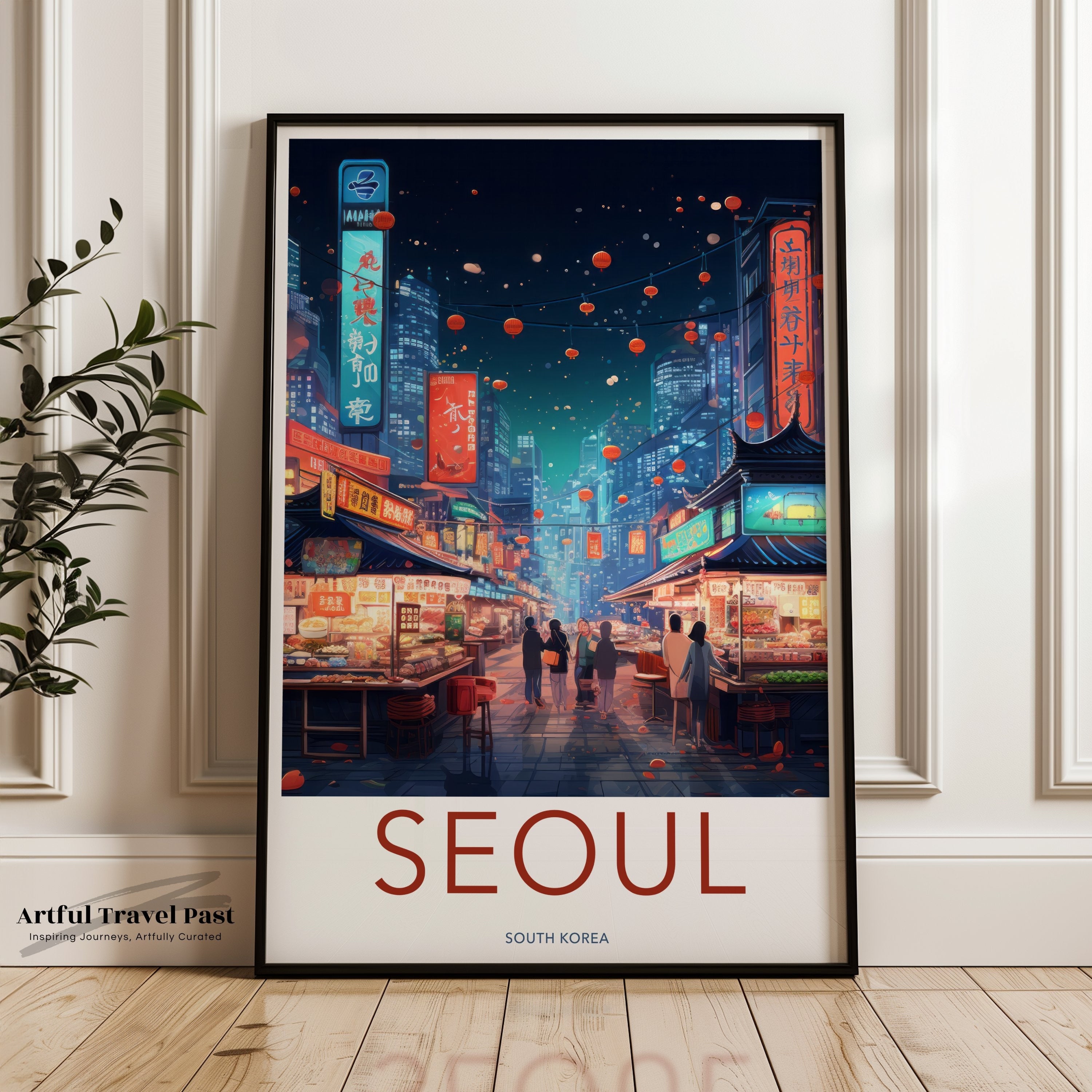 Seoul Night Market Print, South Korea Cityscape Art, Urban Street Scene Wall Art, Modern City Lights Decor, Asian Cultural Poster