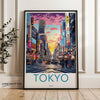 Tokyo Cityscape Wall Art, Japan Street Scene Print, Modern Urban Decor, Vibrant Tokyo Sunset Artwork, Colorful City Wall Poster