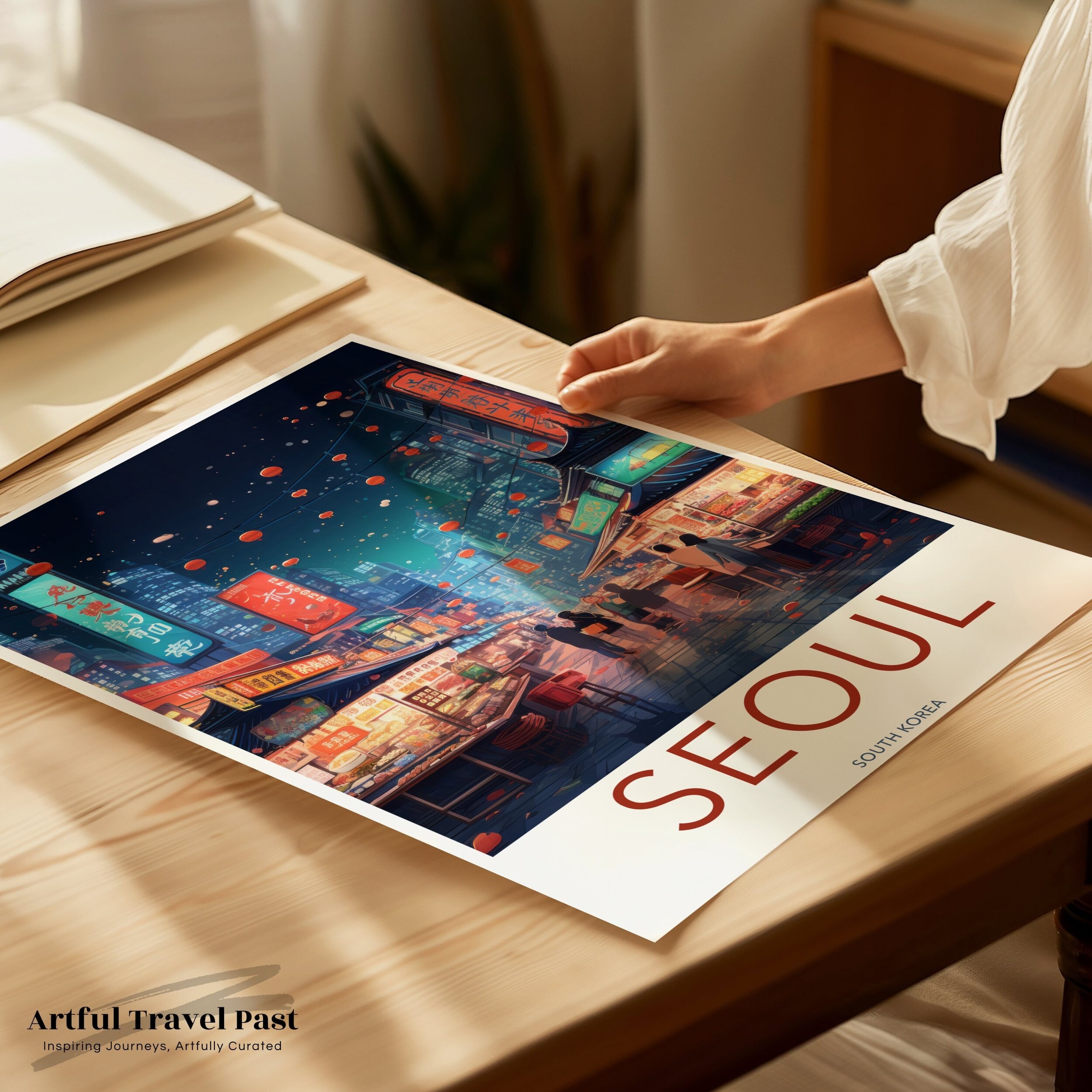 Seoul Night Market Print, South Korea Cityscape Art, Urban Street Scene Wall Art, Modern City Lights Decor, Asian Cultural Poster