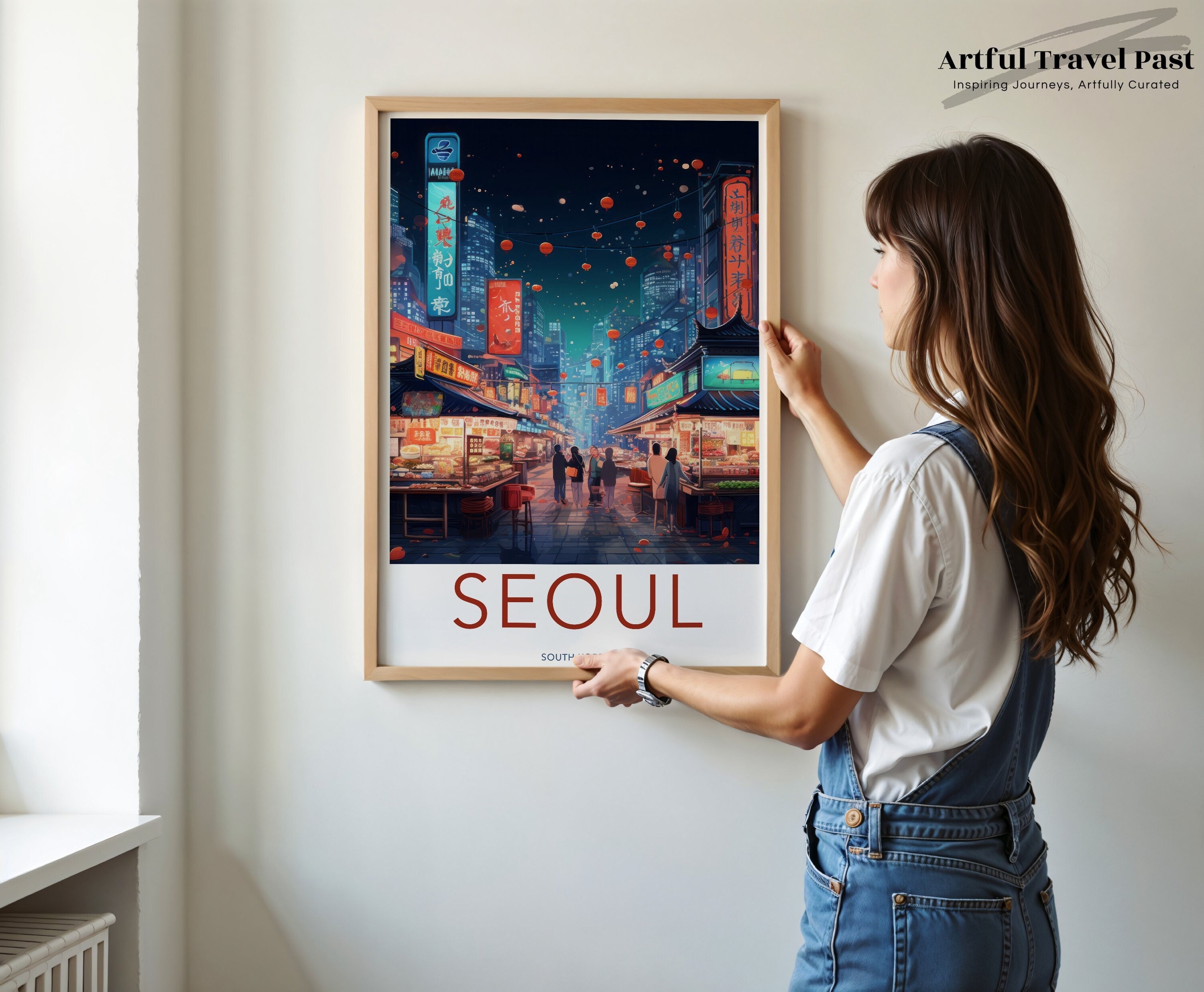 Seoul Night Market Print, South Korea Cityscape Art, Urban Street Scene Wall Art, Modern City Lights Decor, Asian Cultural Poster