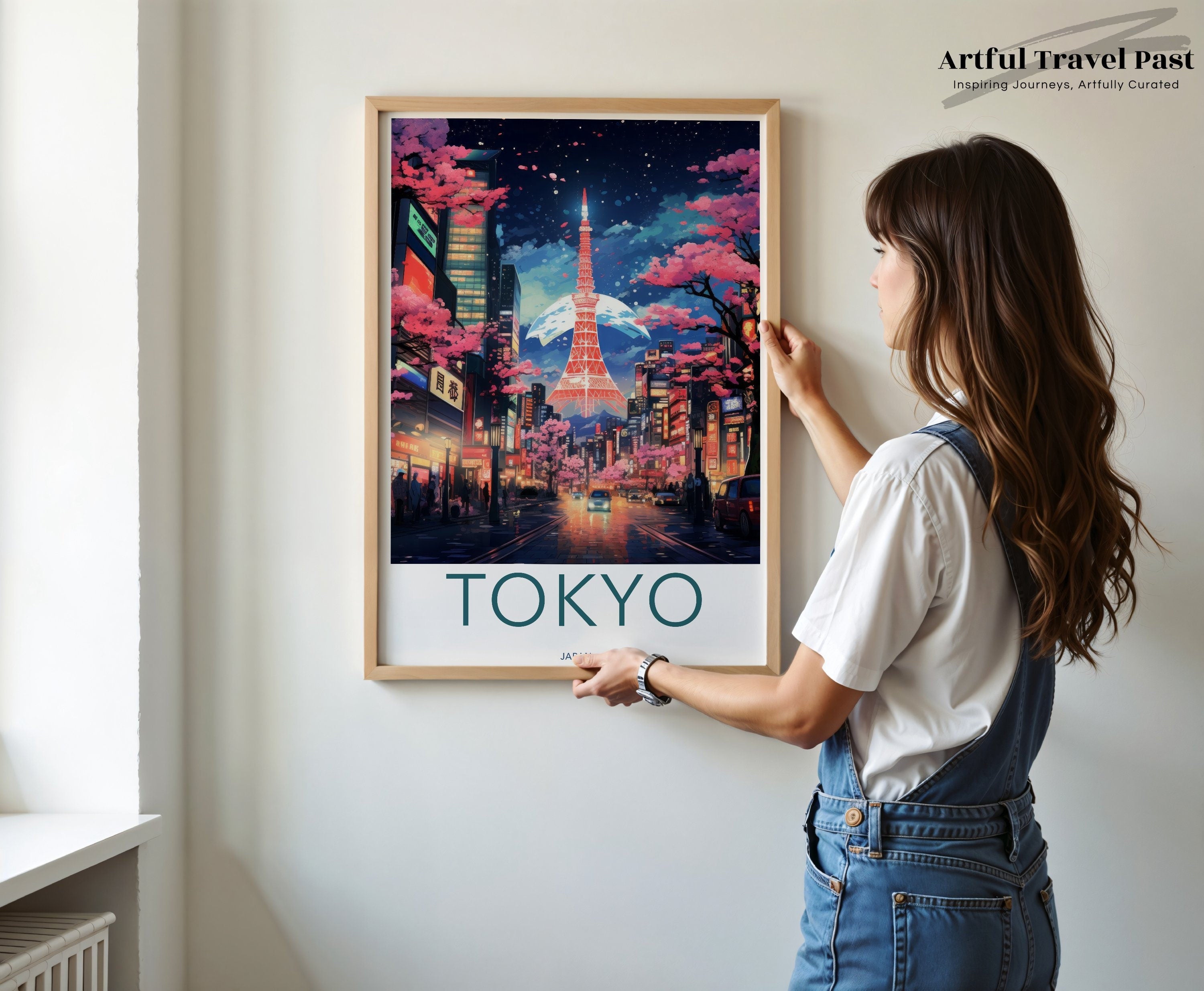 Tokyo Skyline Wall Art, Cherry Blossoms, Tokyo Tower Poster, Vibrant Cityscape Print, Japan Travel Decor, Japanese Culture Artwork