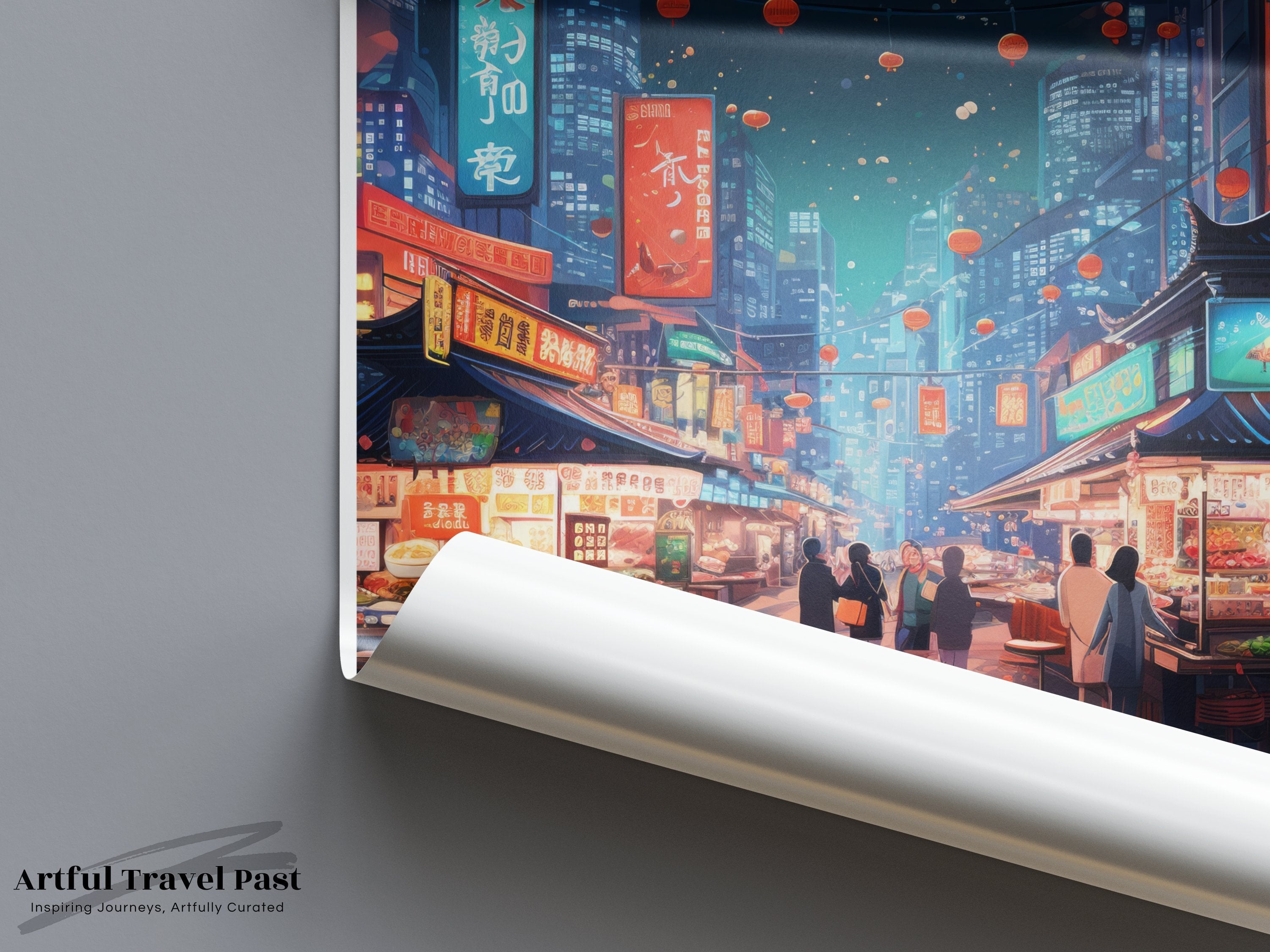 Seoul Night Market Print, South Korea Cityscape Art, Urban Street Scene Wall Art, Modern City Lights Decor, Asian Cultural Poster