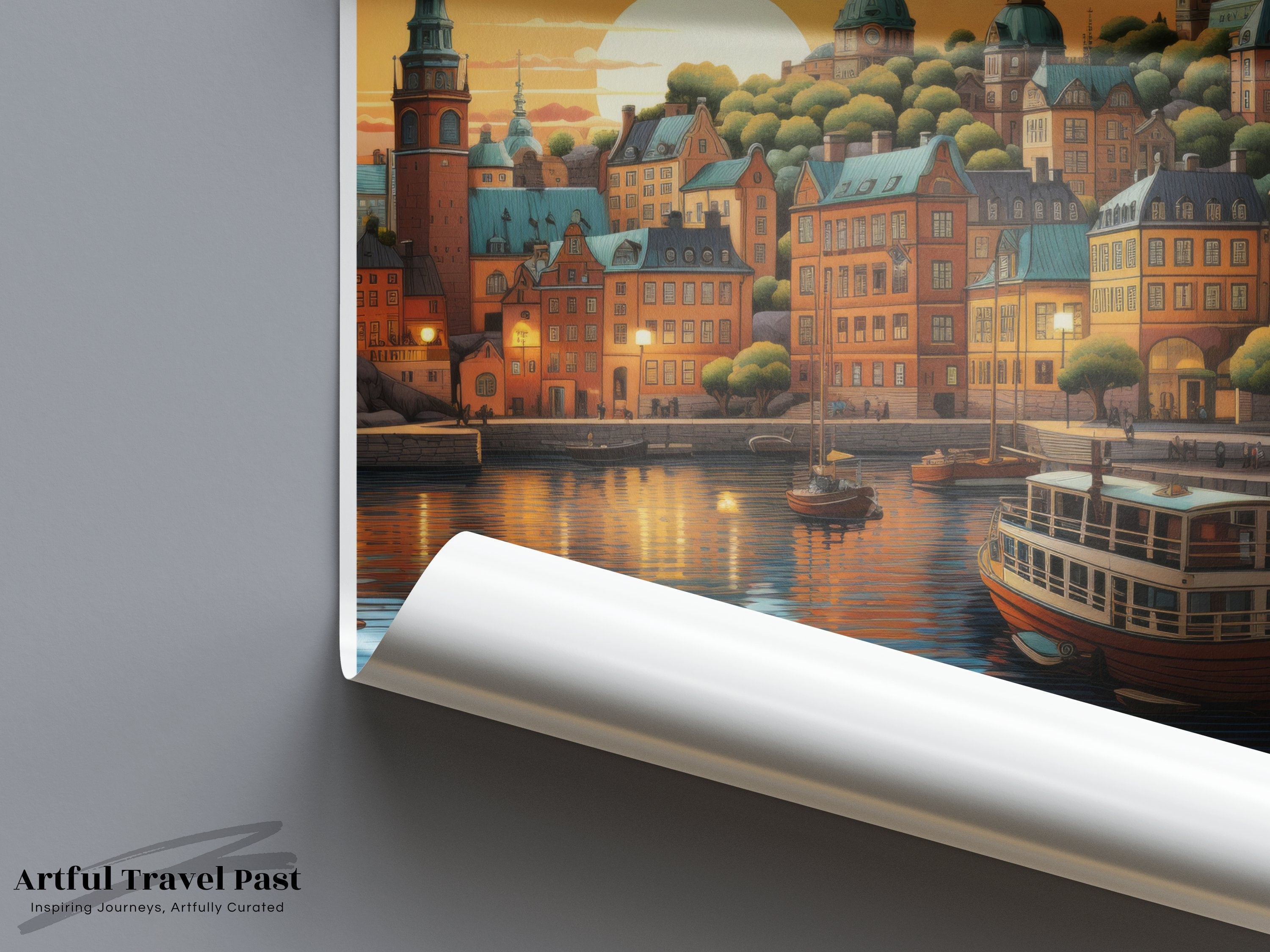 Stunning Stockholm Sunset Wall Art, Scandinavian Cityscape Print, Swedish Harbor View, Historic Architecture, Vibrant Artwork