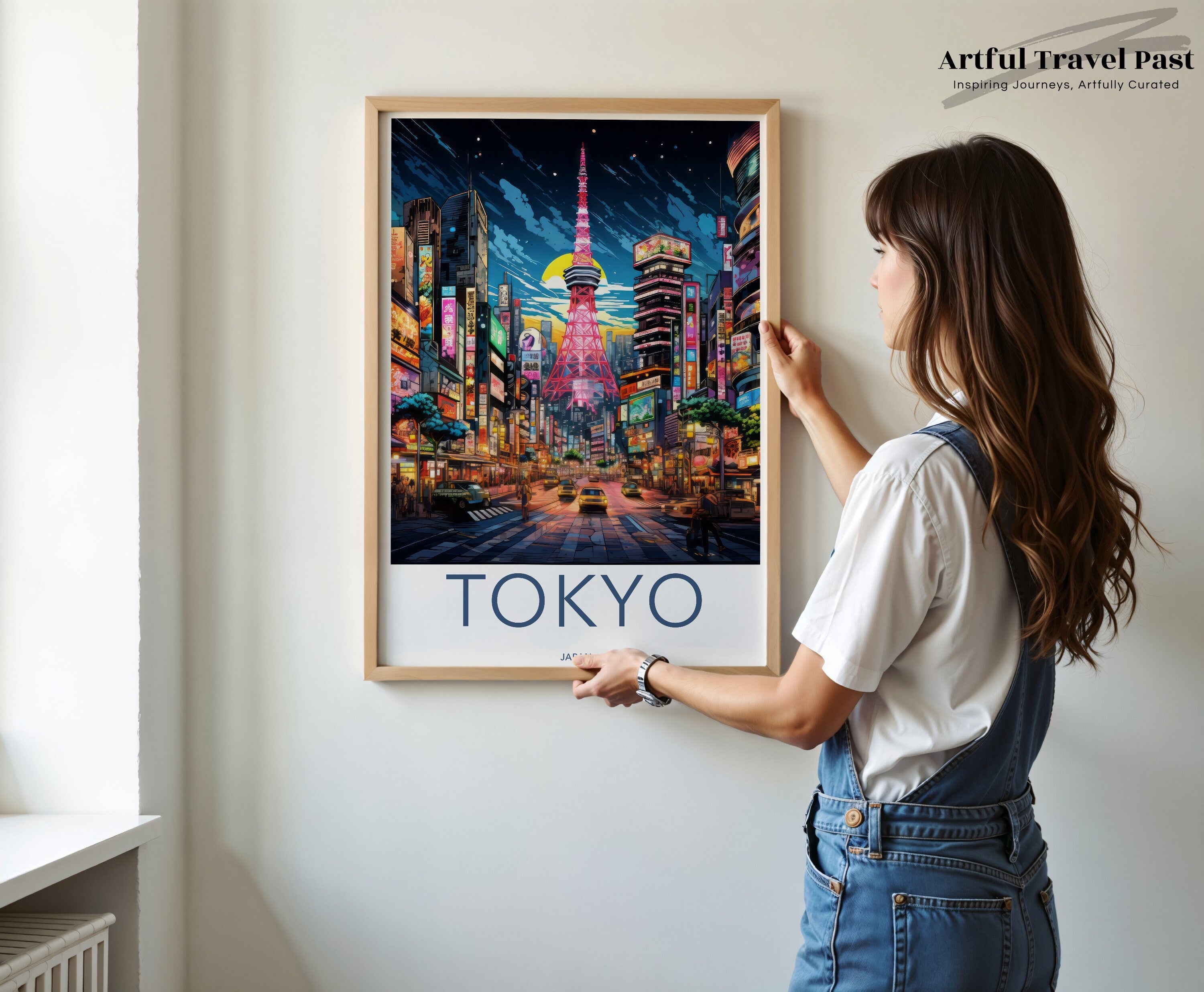 Tokyo Japan Night Scene, Cityscape Wall Art, Modern Urban Artwork, Vibrant Tokyo Streets, Colorful City Lights, Home Decor