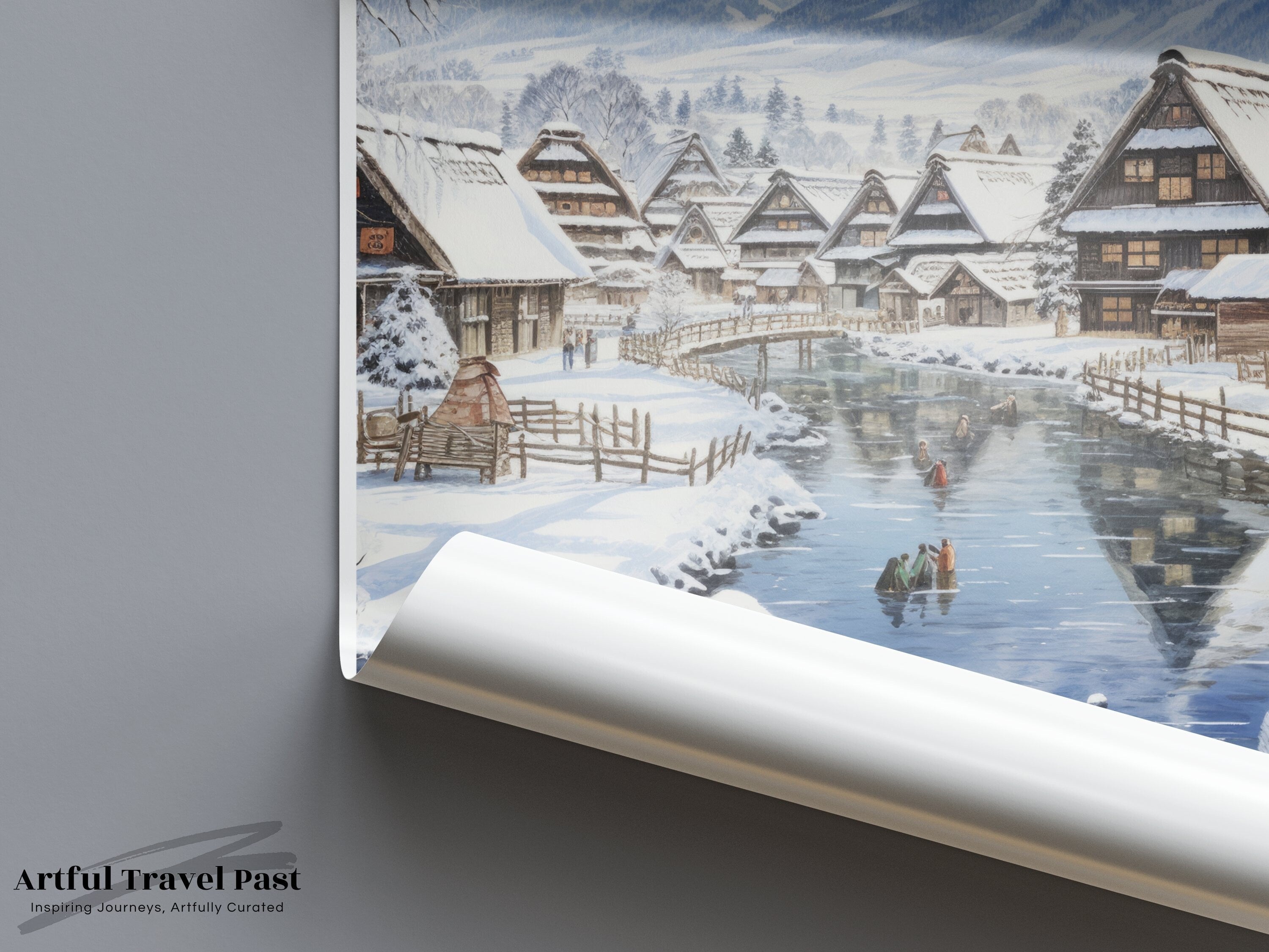 Shirakawa Japan Winter Landscape Wall Art Print, Japanese Village Snow Scene, Historic Mountain Town Artwork, Cultural Decor