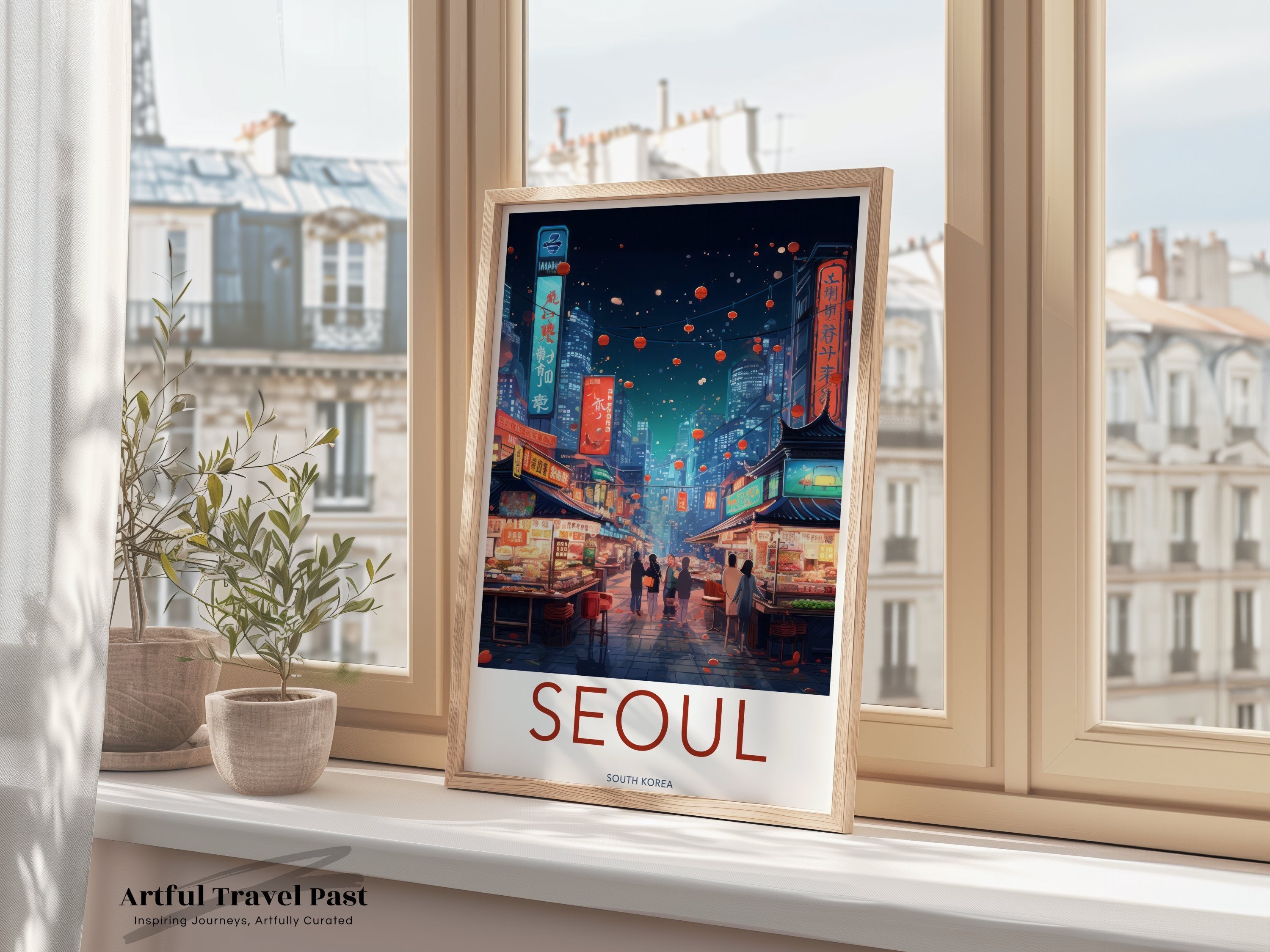 Seoul Night Market Print, South Korea Cityscape Art, Urban Street Scene Wall Art, Modern City Lights Decor, Asian Cultural Poster