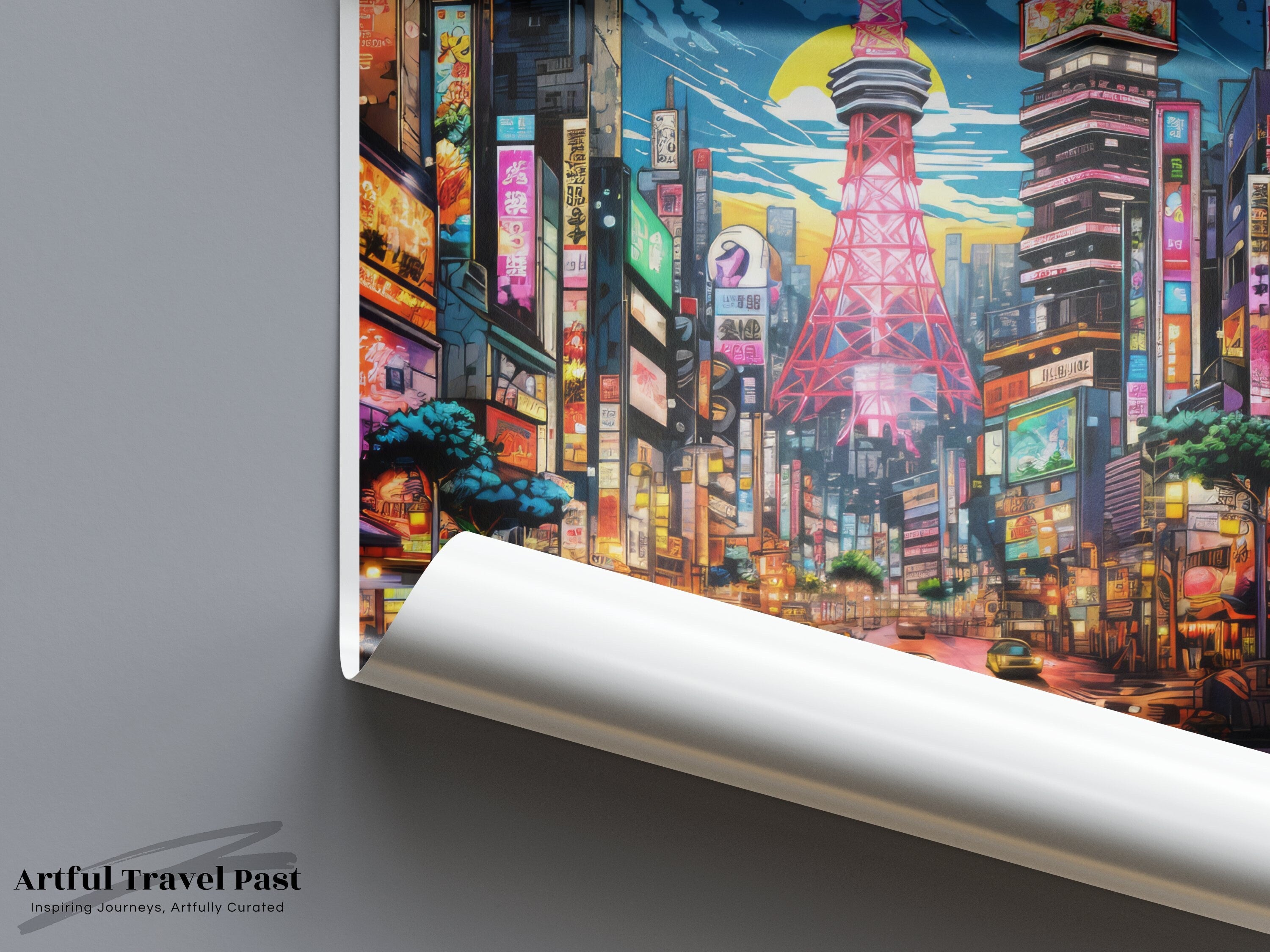 Tokyo Japan Night Scene, Cityscape Wall Art, Modern Urban Artwork, Vibrant Tokyo Streets, Colorful City Lights, Home Decor