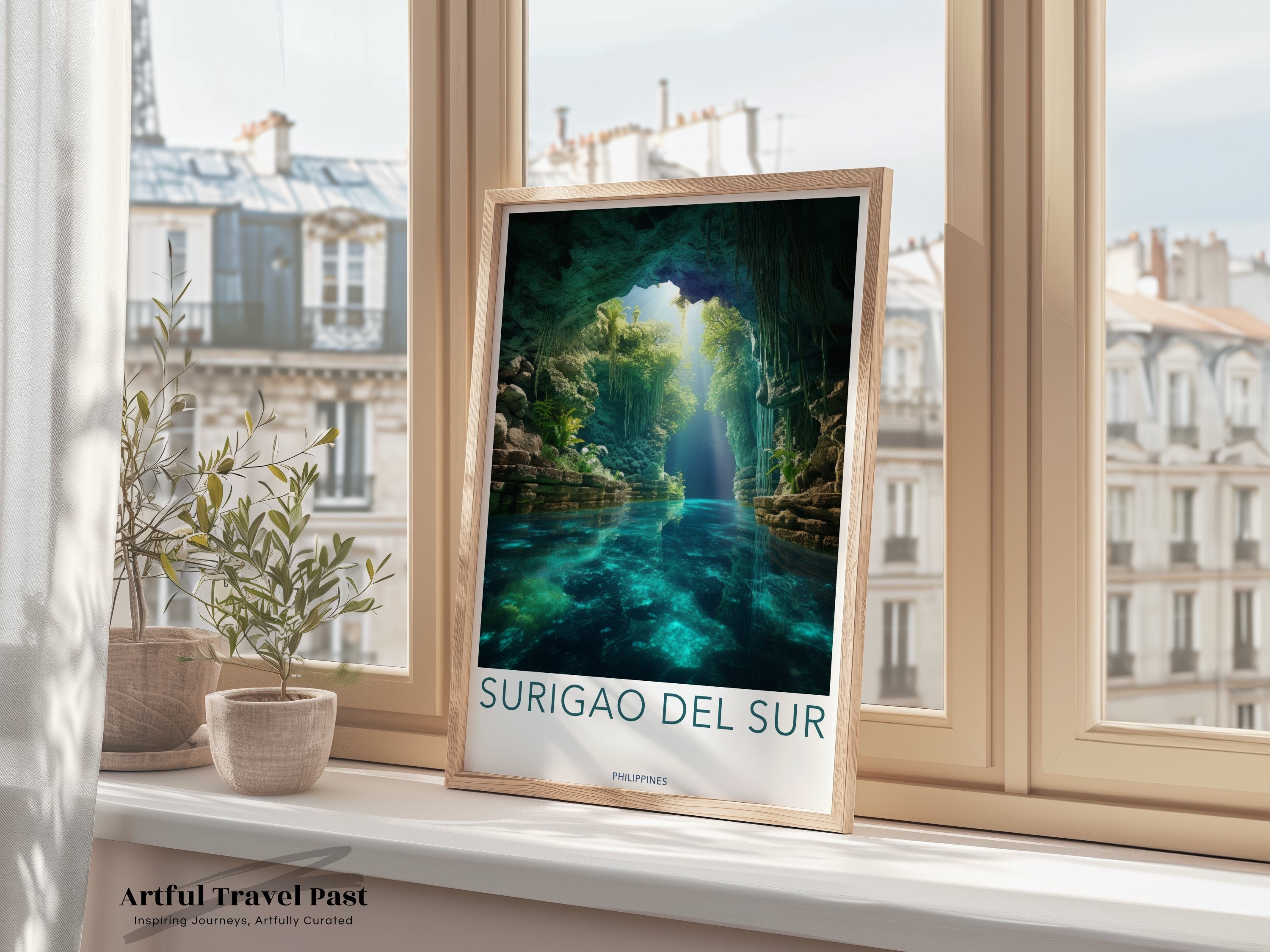 Surigao Del Sur Wall Art Print, Philippines Natural Beauty Decor, Cave and Waterfall Poster, Scenic Tropical Landscape Artwork