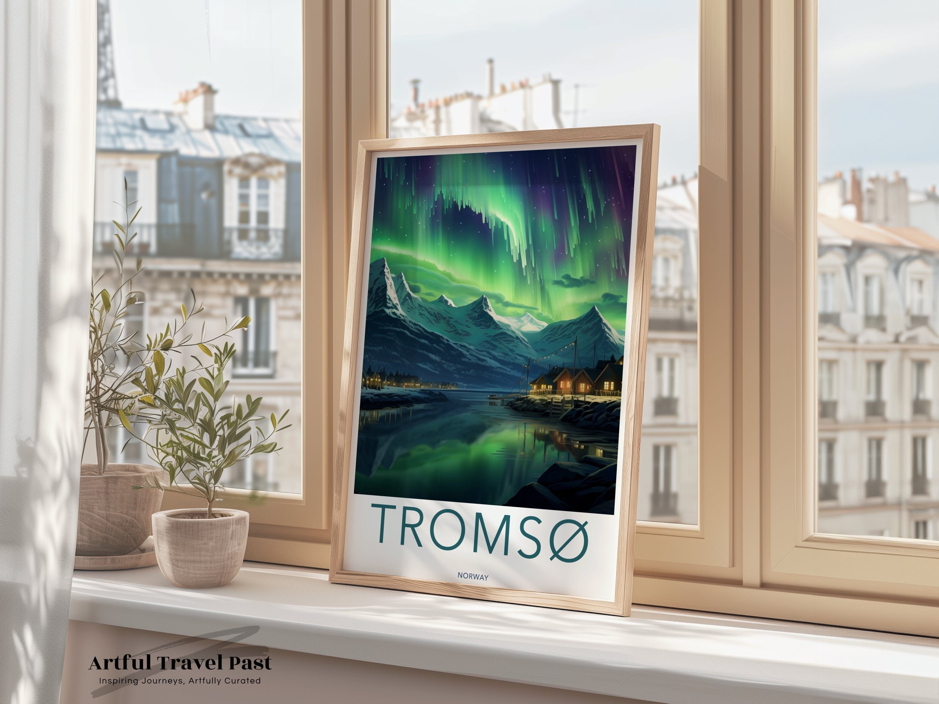 Tromsø Northern Lights Wall Art, Norway Landscape Poster, Scandinavian Winter Scene, Nordic Home Decor, Aurora Borealis Print