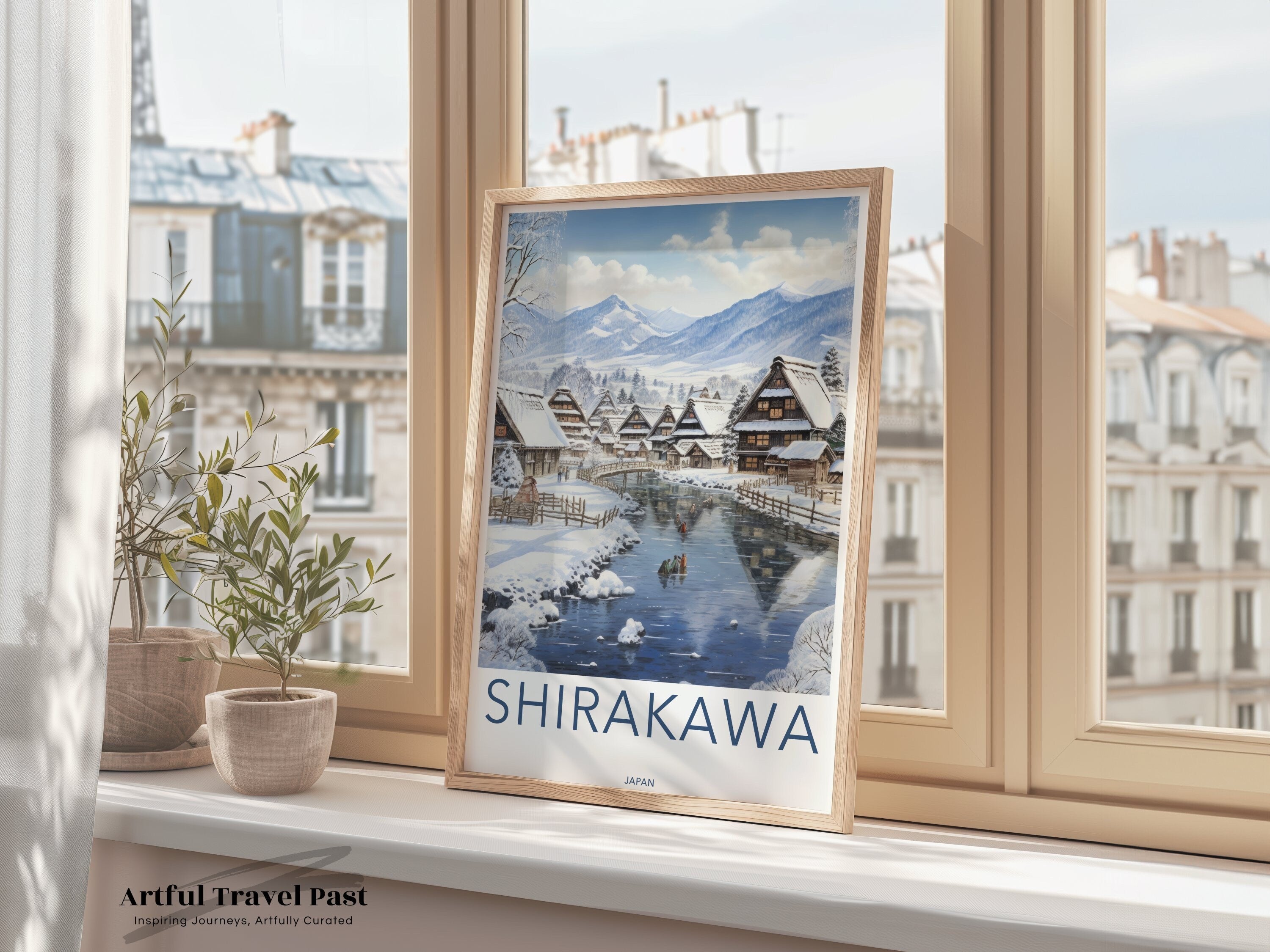 Shirakawa Japan Winter Landscape Wall Art Print, Japanese Village Snow Scene, Historic Mountain Town Artwork, Cultural Decor