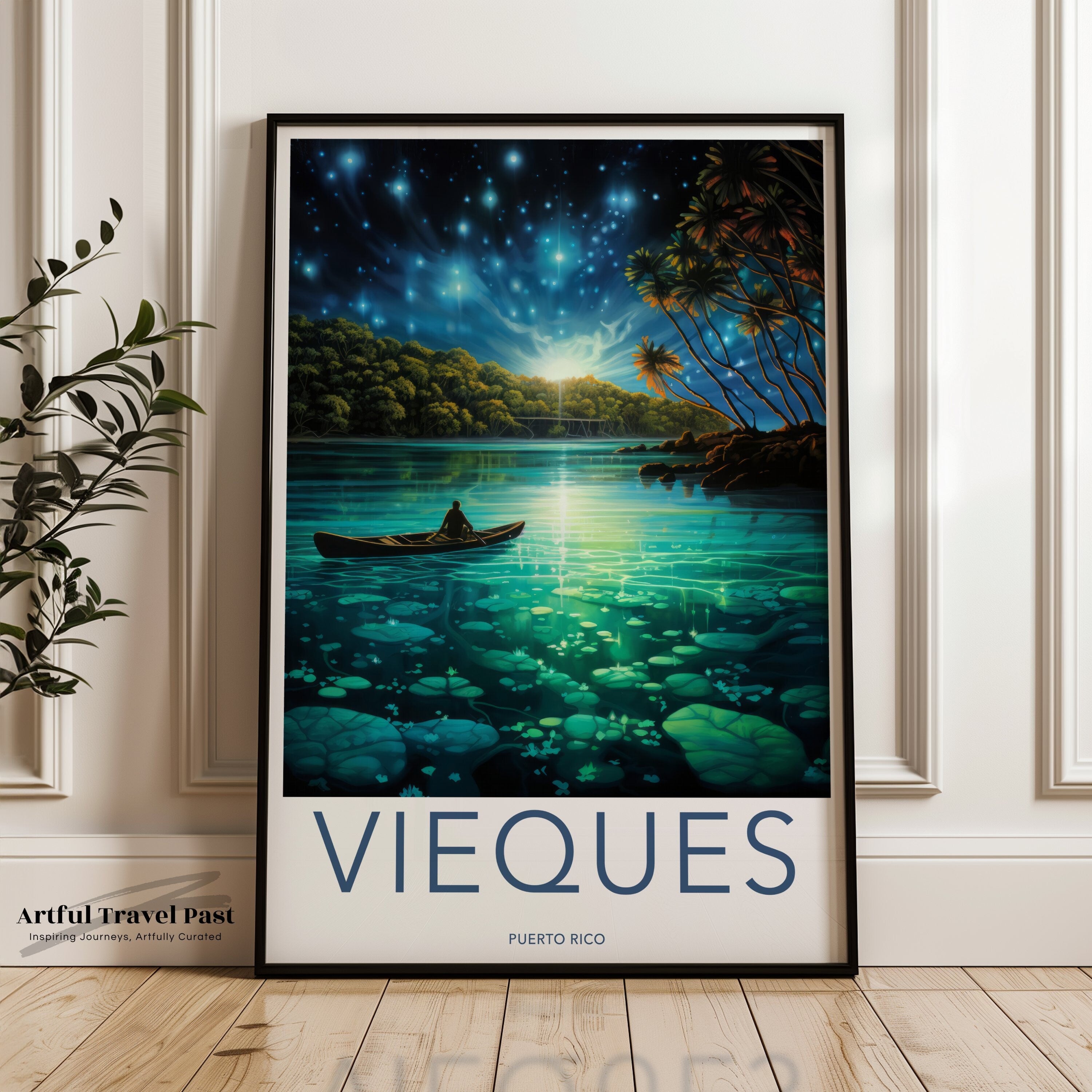 Vieques Puerto Rico Wall Art, Island Night Sky Print, Caribbean Sea Poster, Tropical Nature Home Decor, Starry Night Landscape Painting