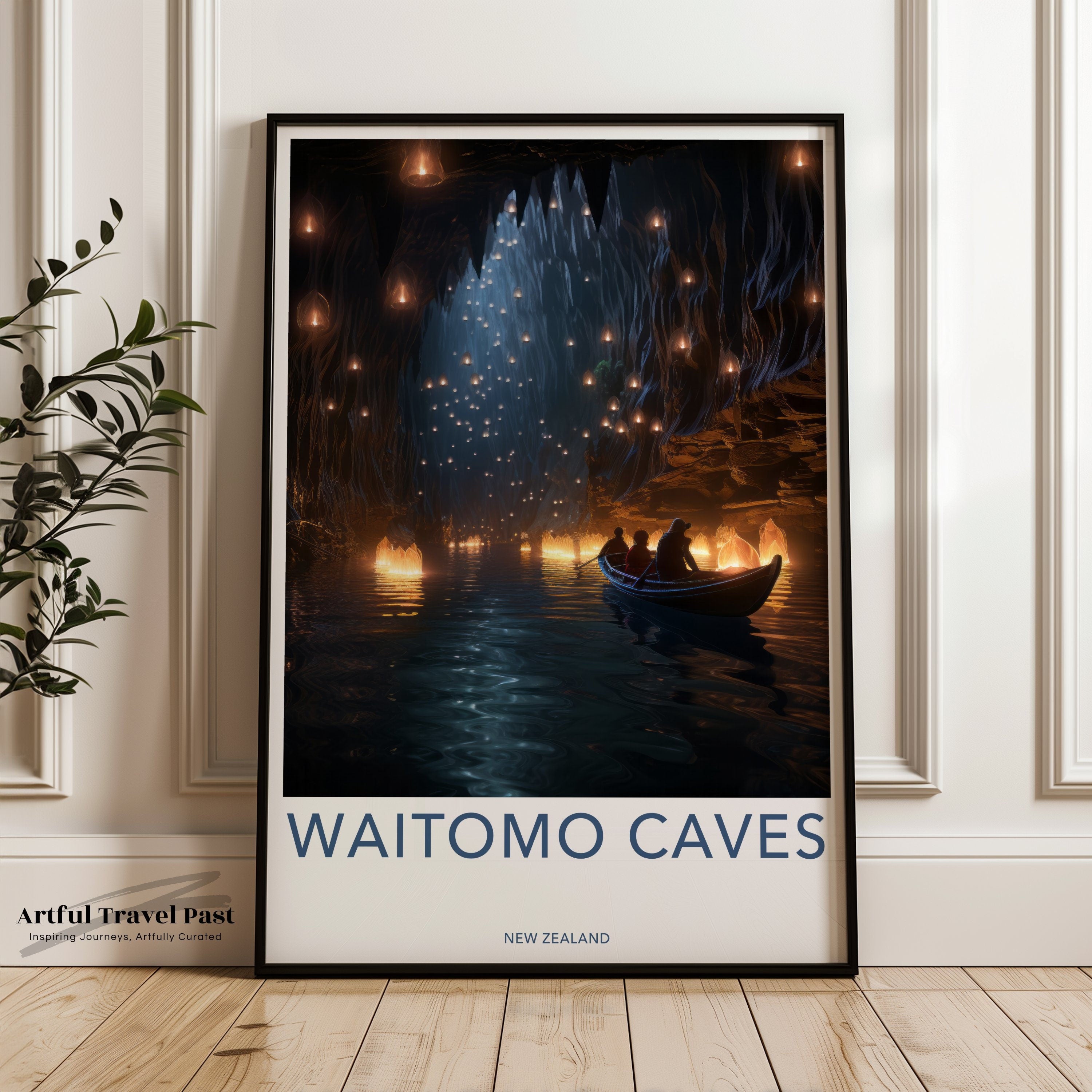 Waitomo Caves Wall Art, New Zealand Travel Poster, Glowworm Caves Print, Nature Landscape Decor, Cave Exploration Artwork