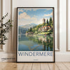 Windermere Lake District Wall Art, Vintage Travel Poster, England Landscape Print, Coastal Home Decor, Watercolor Style Art