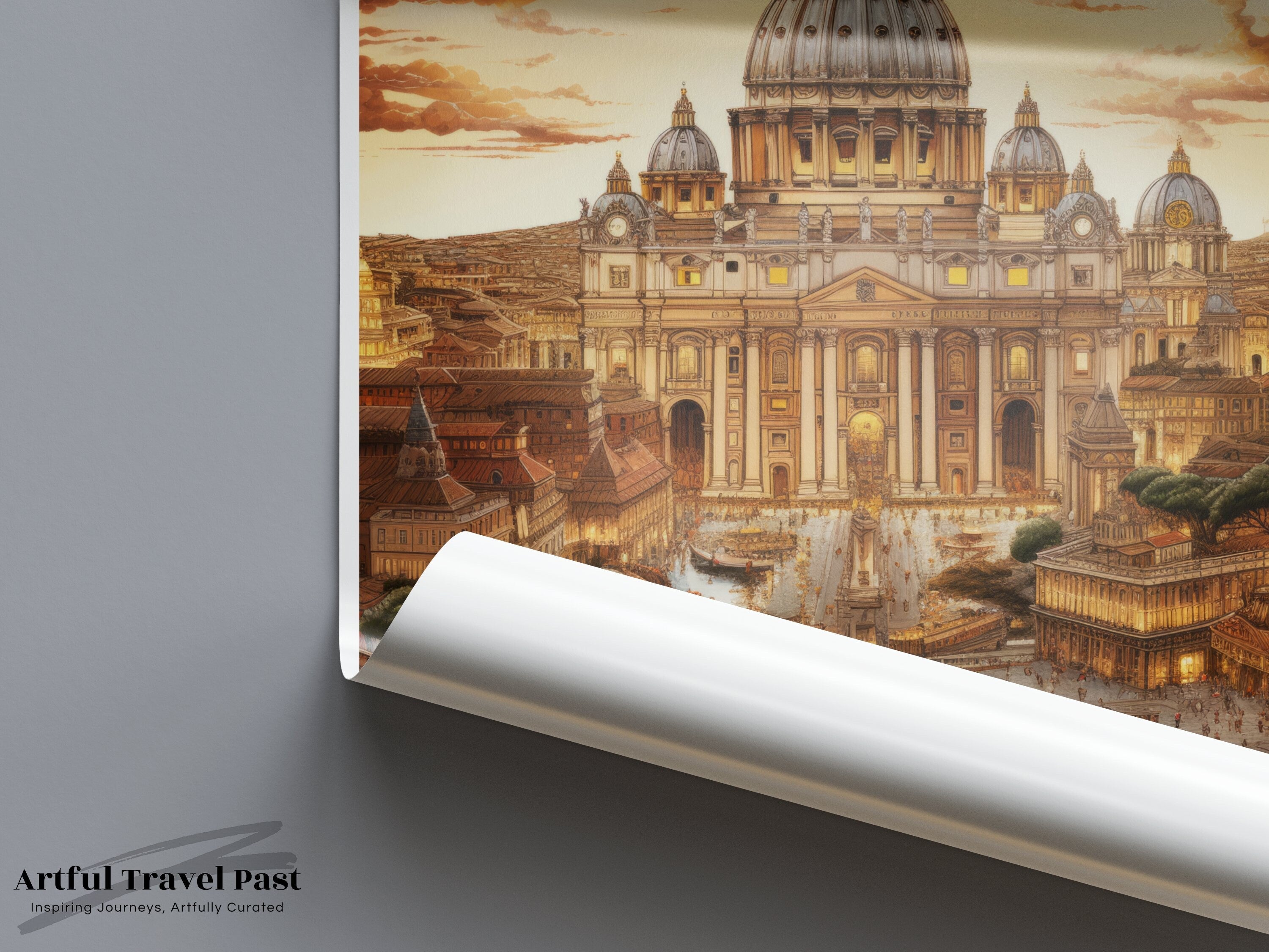 Vatican City Wall Art, St. Peter's Basilica, Historic Architecture Print, Rome Skyline Artwork, Italian Cultural Landmark, European Decor