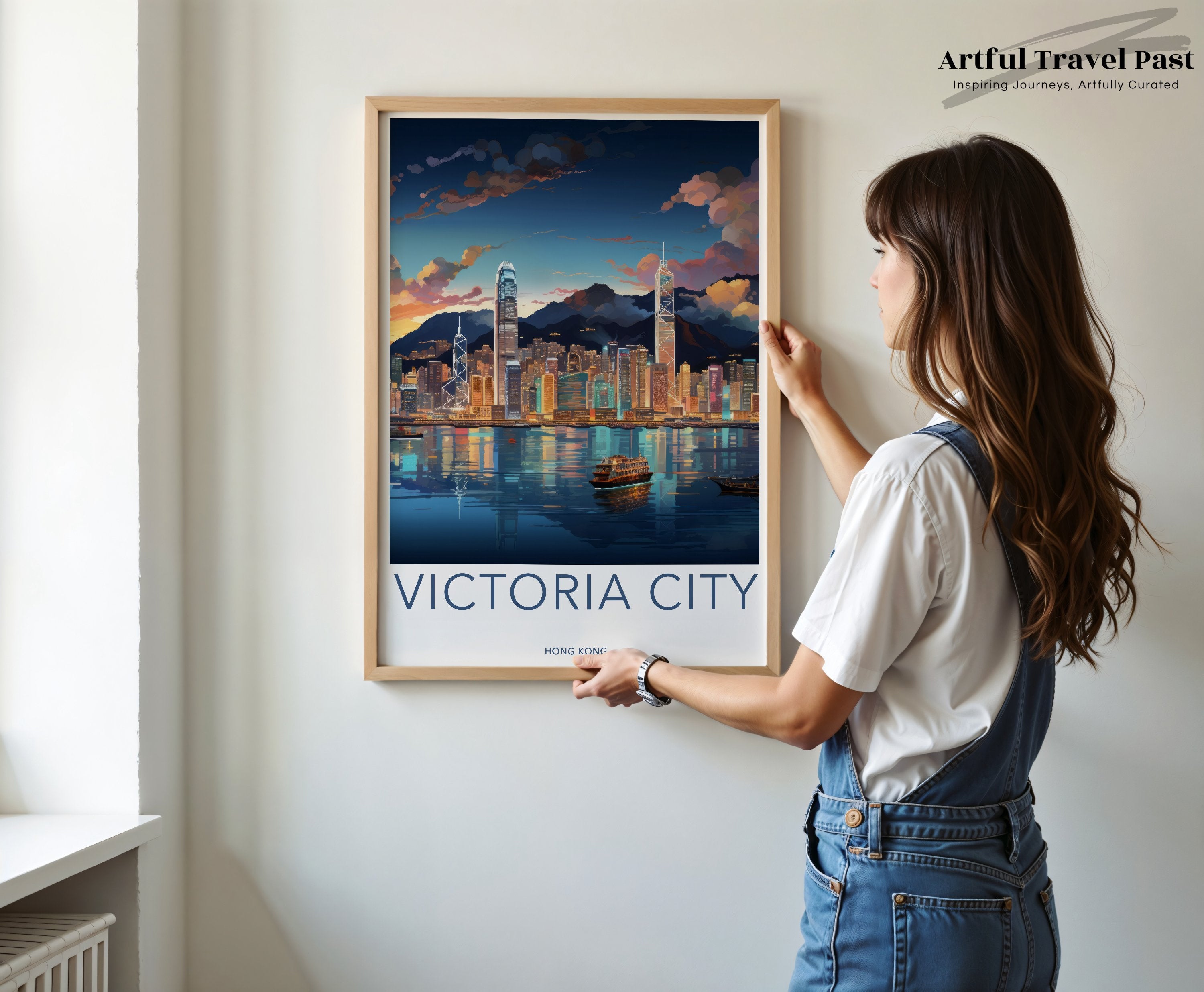 Victoria City Skyline Wall Art, Hong Kong Night View Print, Modern Cityscape Decor, Urban Landscape Poster, Hong Kong Art Print