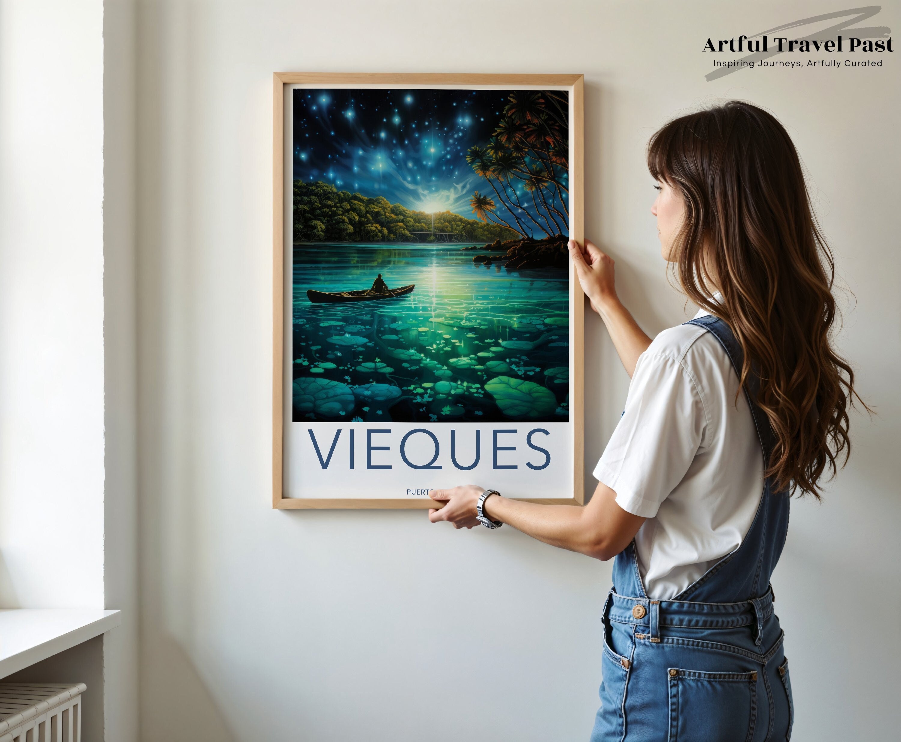 Vieques Puerto Rico Wall Art, Island Night Sky Print, Caribbean Sea Poster, Tropical Nature Home Decor, Starry Night Landscape Painting