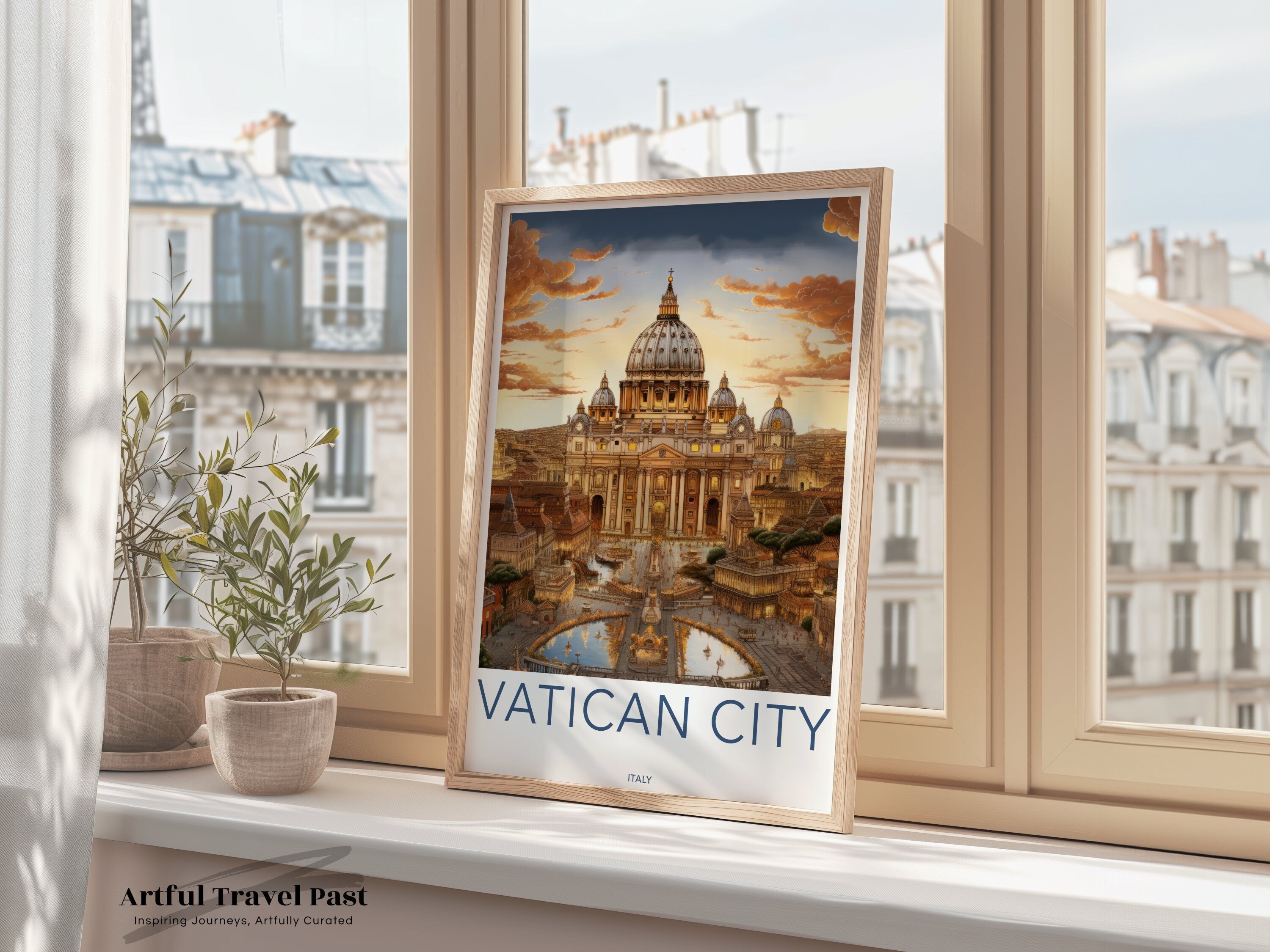 Vatican City Wall Art, St. Peter's Basilica, Historic Architecture Print, Rome Skyline Artwork, Italian Cultural Landmark, European Decor