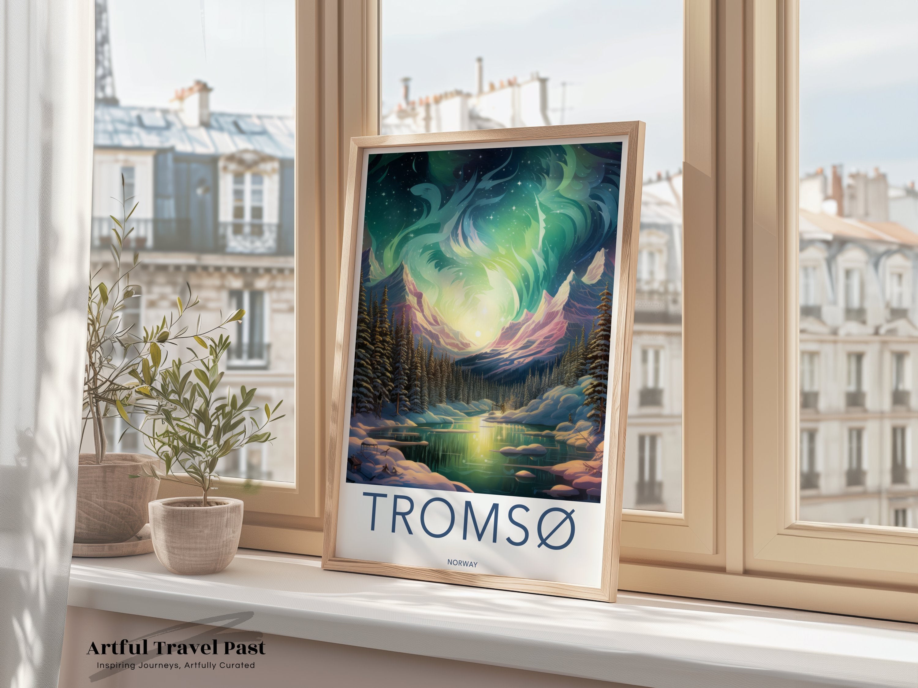 Tromsø Wall Art, Norway Aurora Borealis Print, Scandinavian Landscape Poster, Northern Lights Decor, Nature Wall Art, Winter Wonderland