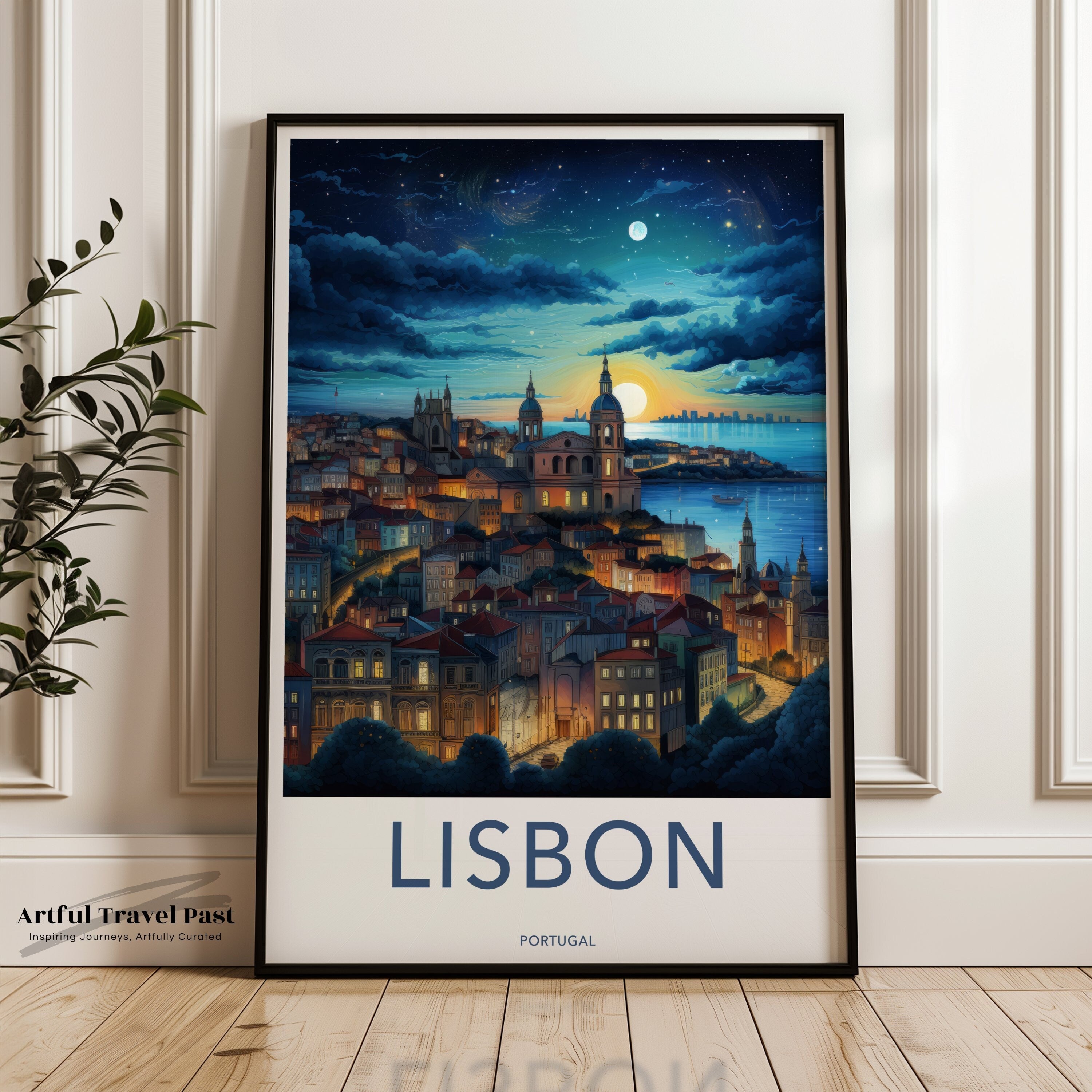 Lisbon Portugal Cityscape, Magical Night View, Sunset Over Lisbon, Scenic Wall Art, Portuguese Historic Architecture Print, Cultural