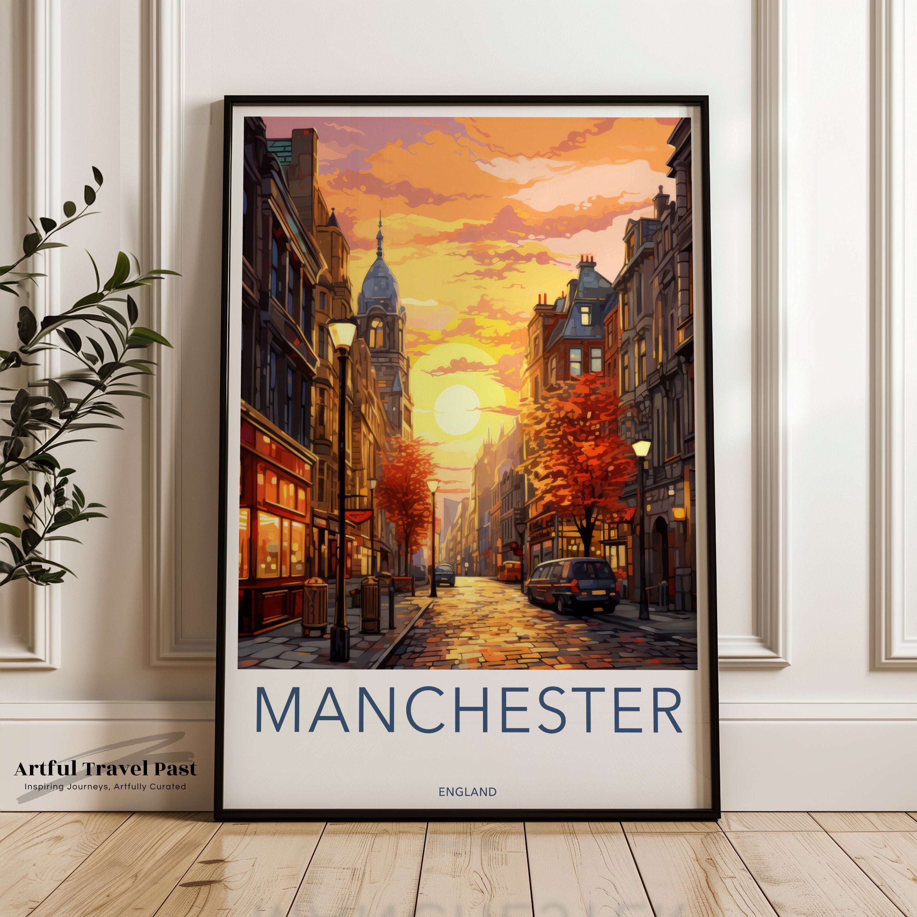 Manchester Wall Art, Manchester Cityscape Poster, Manchester Architecture Print, Sunset Street Art, Manchester Decorative Art