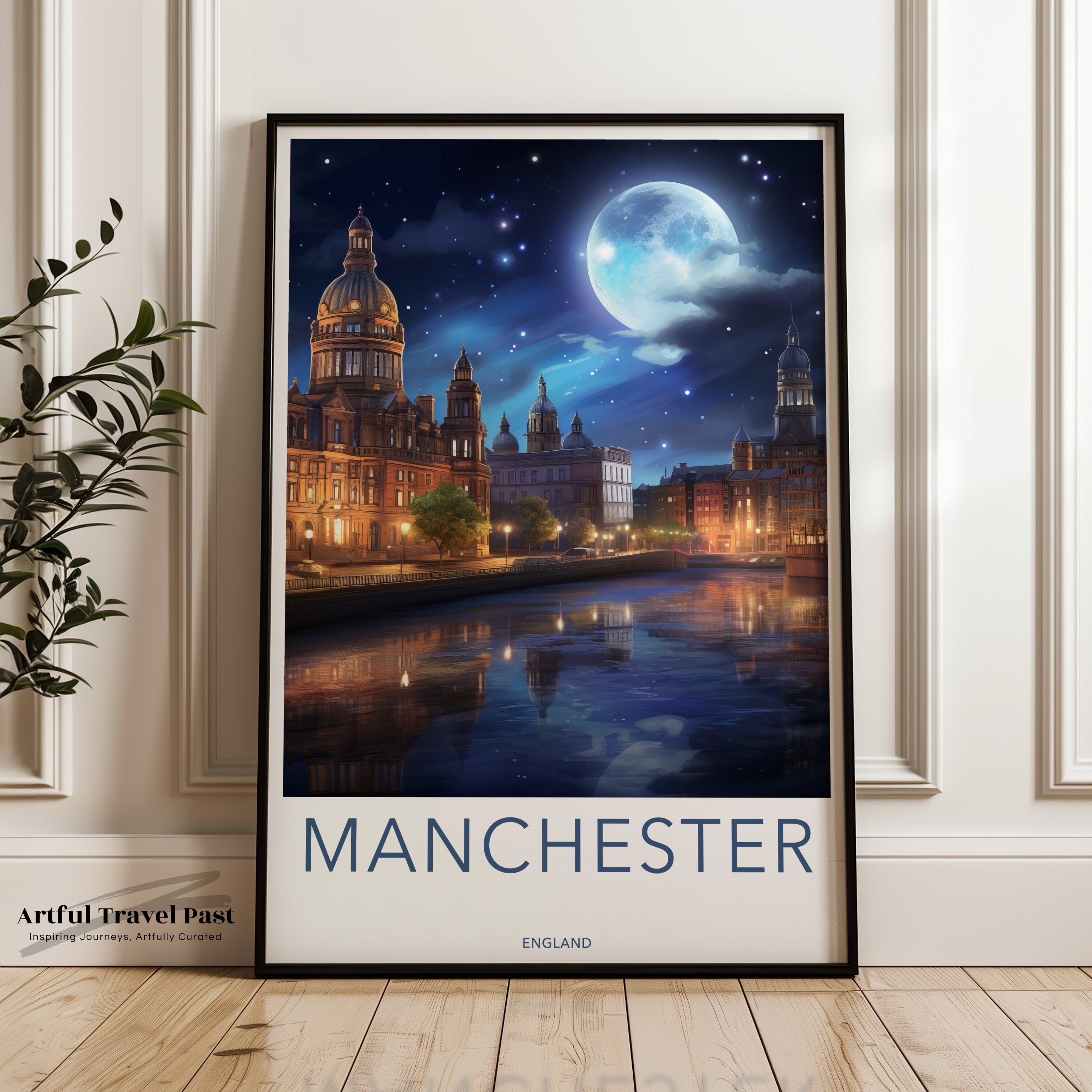 Manchester City Skyline Wall Art, Night Sky Decor, Historic Architecture Print, Urban Landscape Poster, Home and Office Decoration