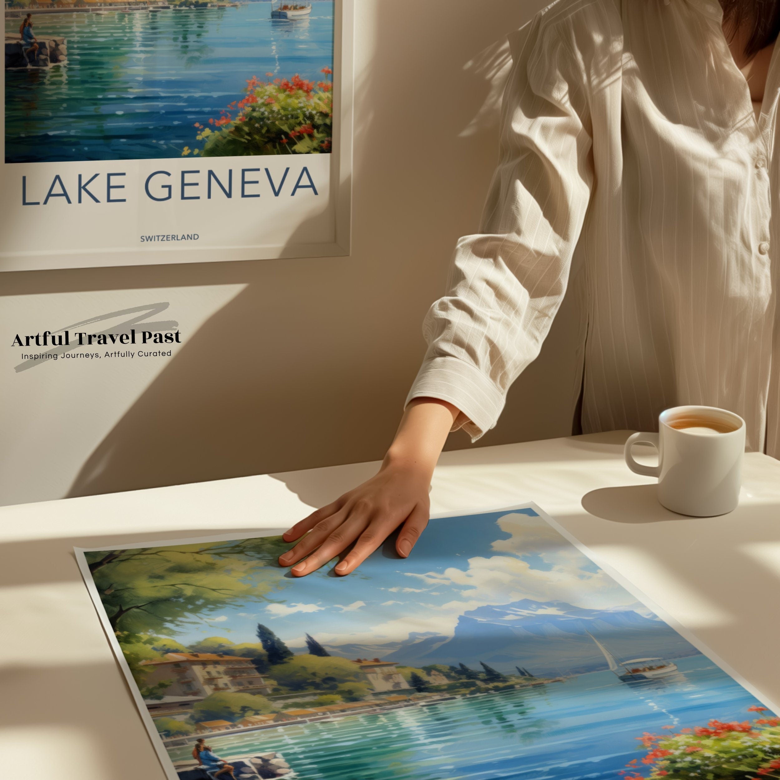 Lake Geneva Wall Art, Swiss Nature Artwork, Beautiful Landscape Poster, Scenic Switzerland Print, Home Decor, Office Decoration