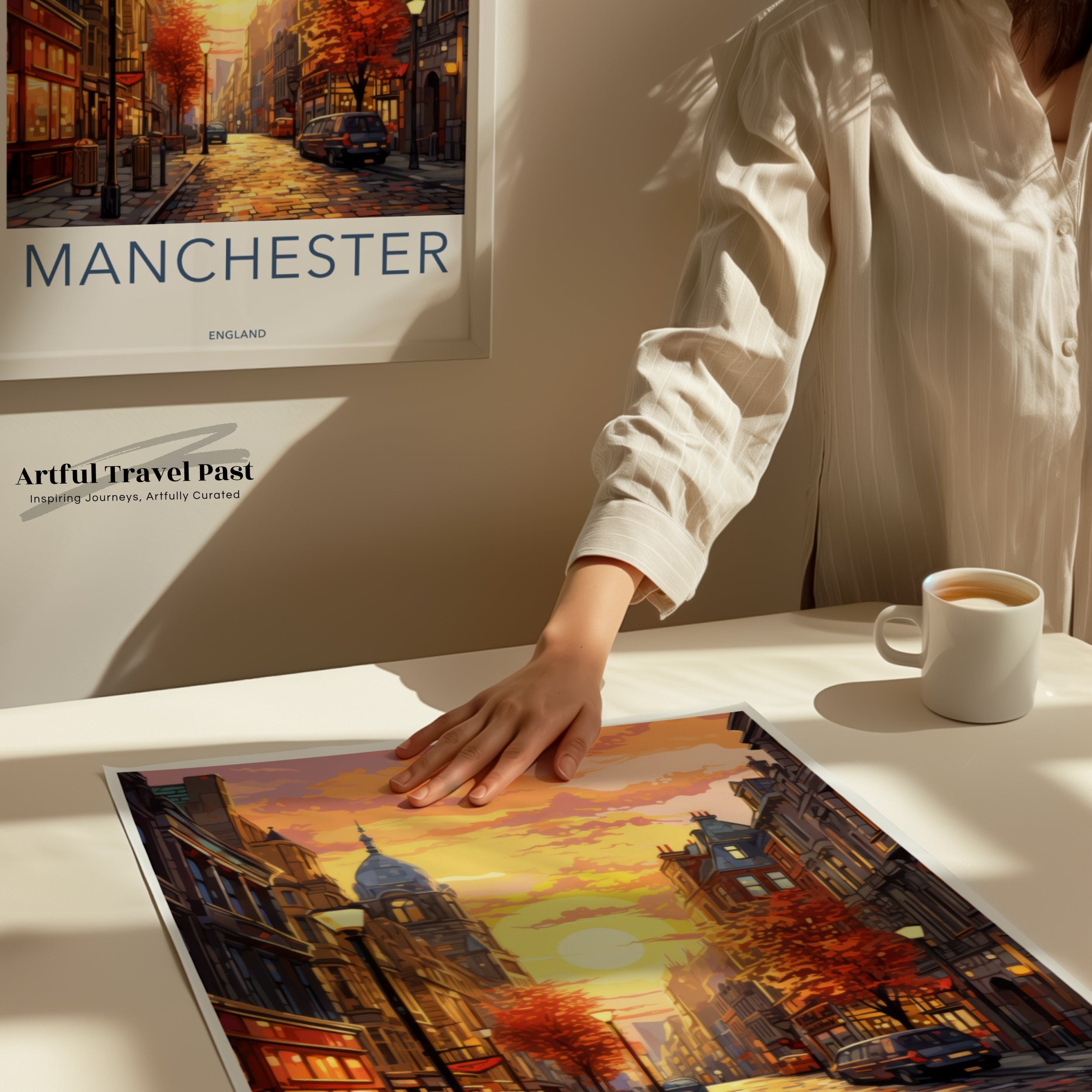 Manchester Wall Art, Manchester Cityscape Poster, Manchester Architecture Print, Sunset Street Art, Manchester Decorative Art