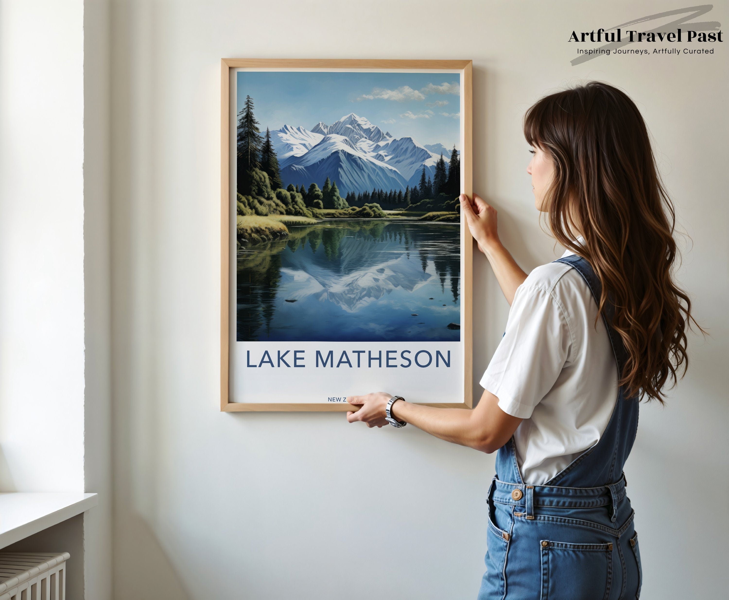 Lake Matheson Wall Art, New Zealand Poster, Scenic Landscape Print, Nature Decor, Mountain Reflection Art, Living Room Decor