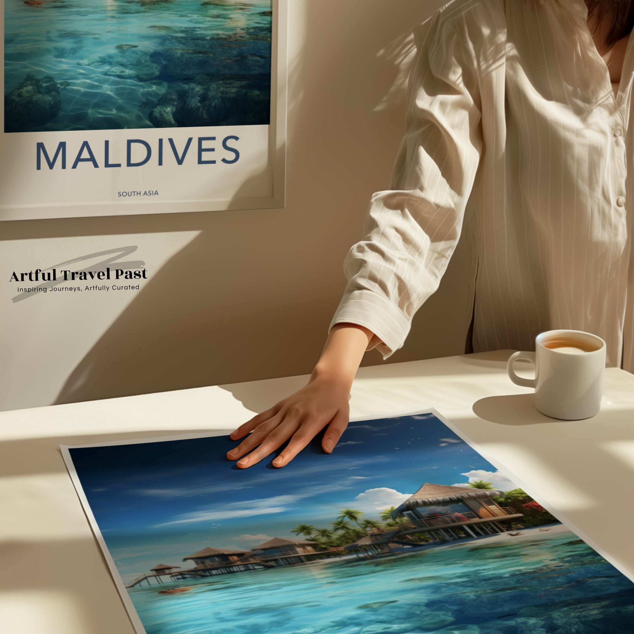 Stunning Maldives Overwater Bungalows Wall Art, Scenic Tropical Island Print, Ocean View Decor, Coastal Paradise Poster for Home