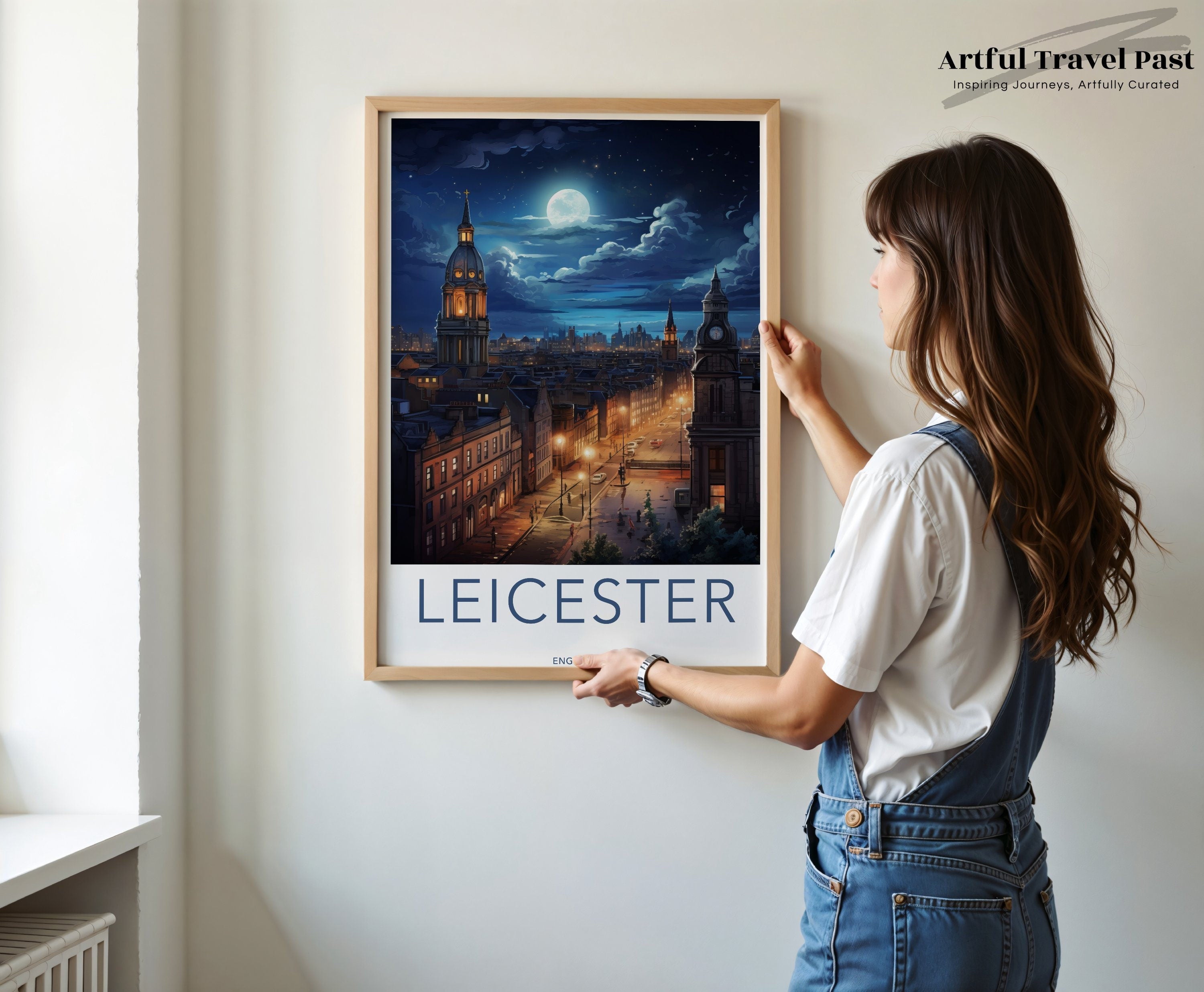 Leicester Wall Art, Leicester Skyline Poster, Cityscape Night View Print, Moonlit Architecture Portrait, Urban Landscape Decor