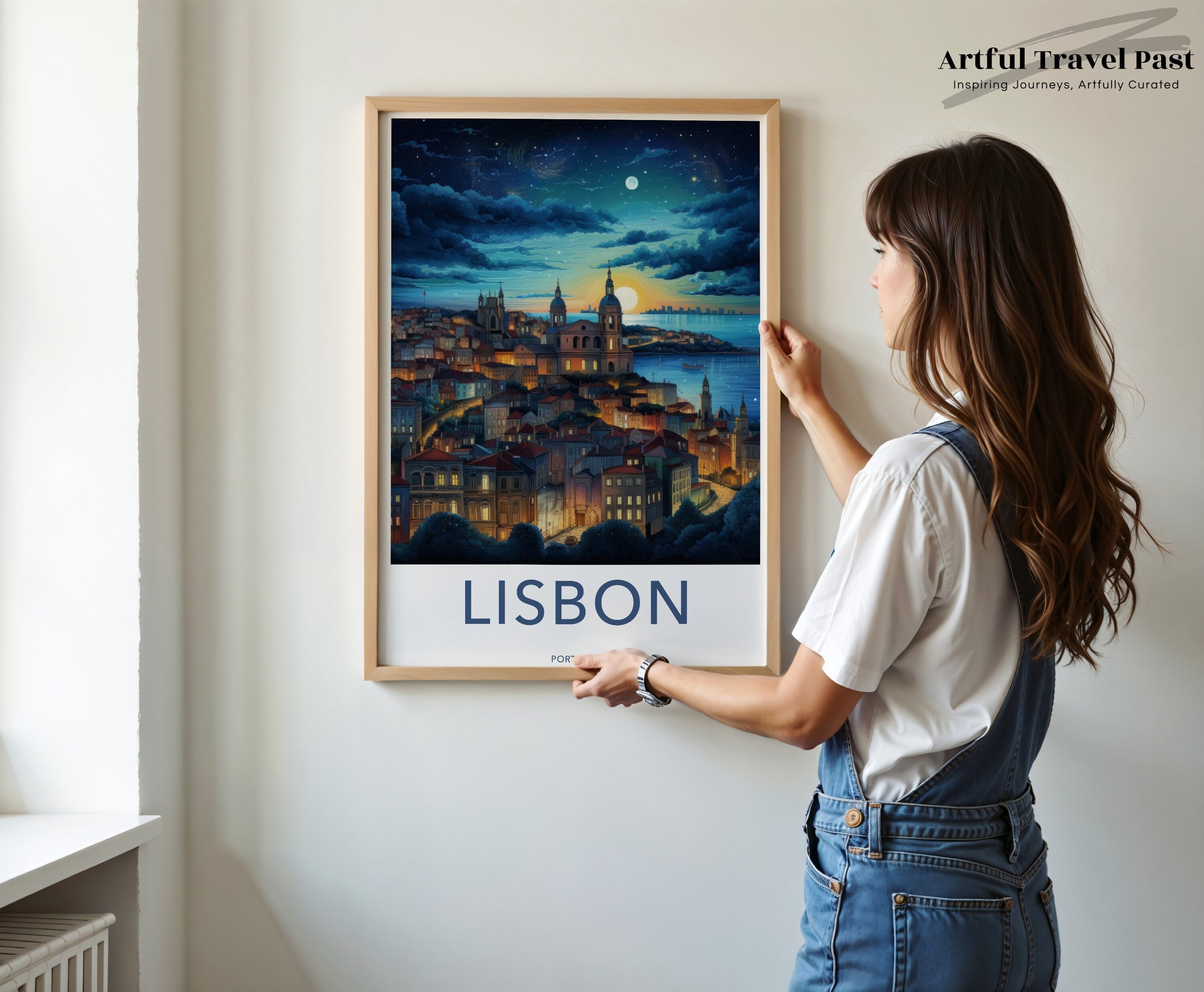 Lisbon Portugal Cityscape, Magical Night View, Sunset Over Lisbon, Scenic Wall Art, Portuguese Historic Architecture Print, Cultural