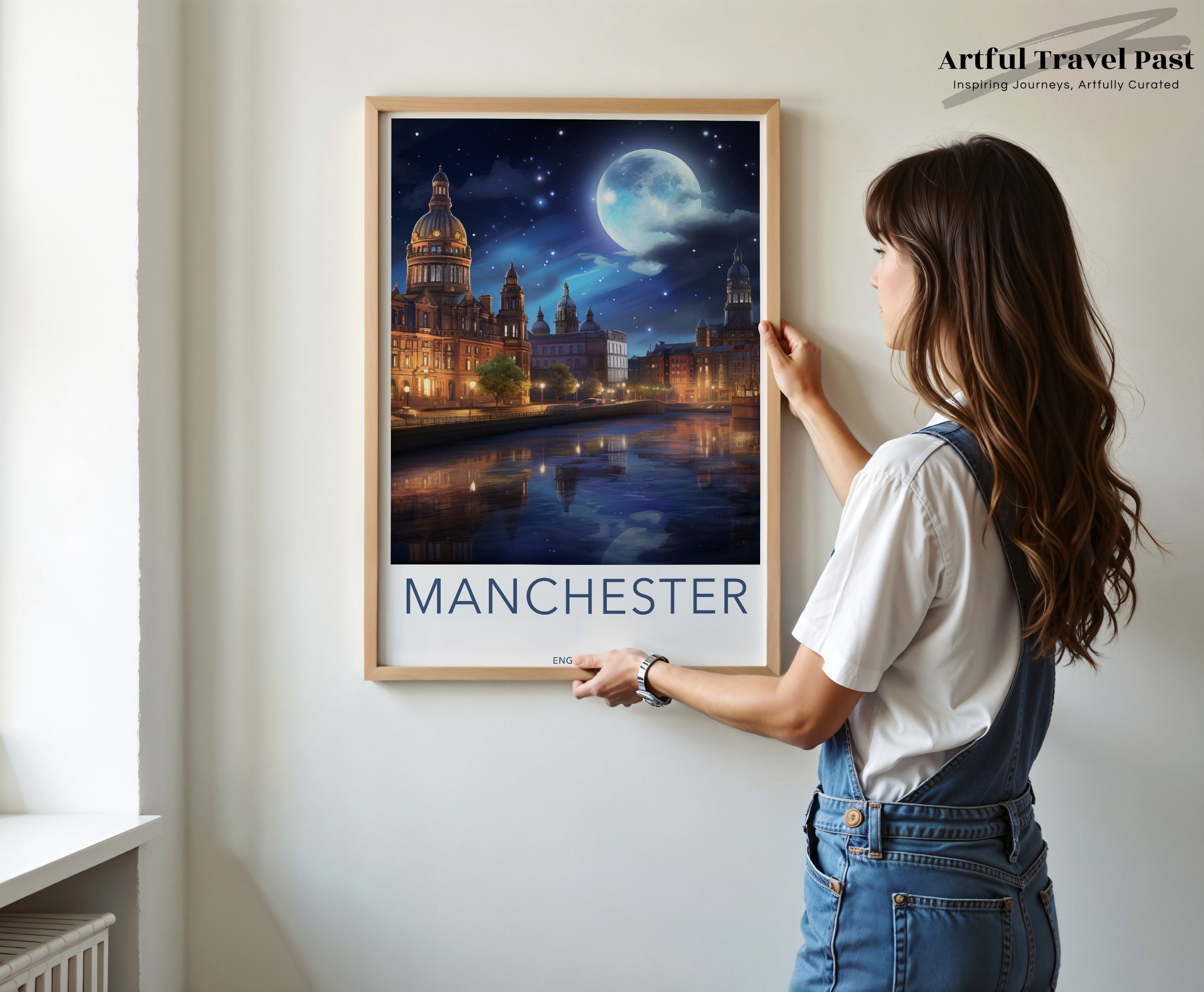 Manchester City Skyline Wall Art, Night Sky Decor, Historic Architecture Print, Urban Landscape Poster, Home and Office Decoration