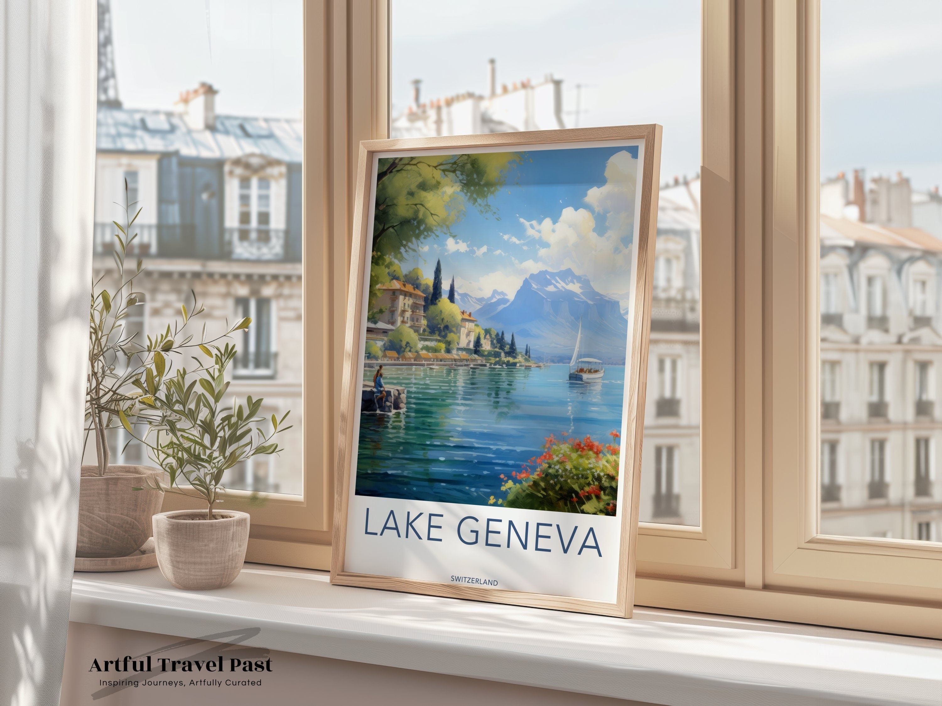 Lake Geneva Wall Art, Swiss Nature Artwork, Beautiful Landscape Poster, Scenic Switzerland Print, Home Decor, Office Decoration