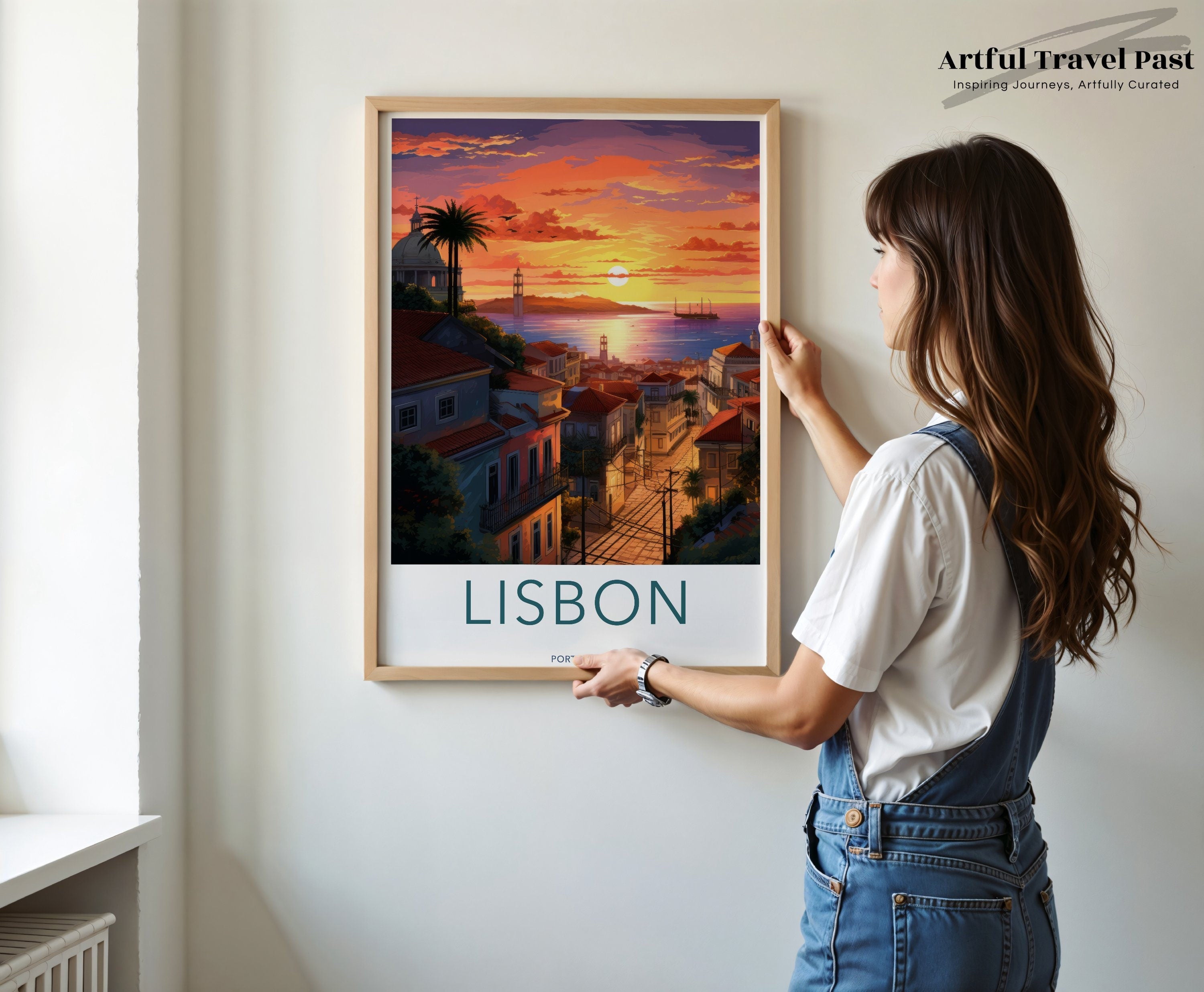 Lisbon Wall Art Print, Portugal Cityscape, Evening Sunset Art, European Travel Decor, Vibrant City View, Architectural Wonders, Cultural