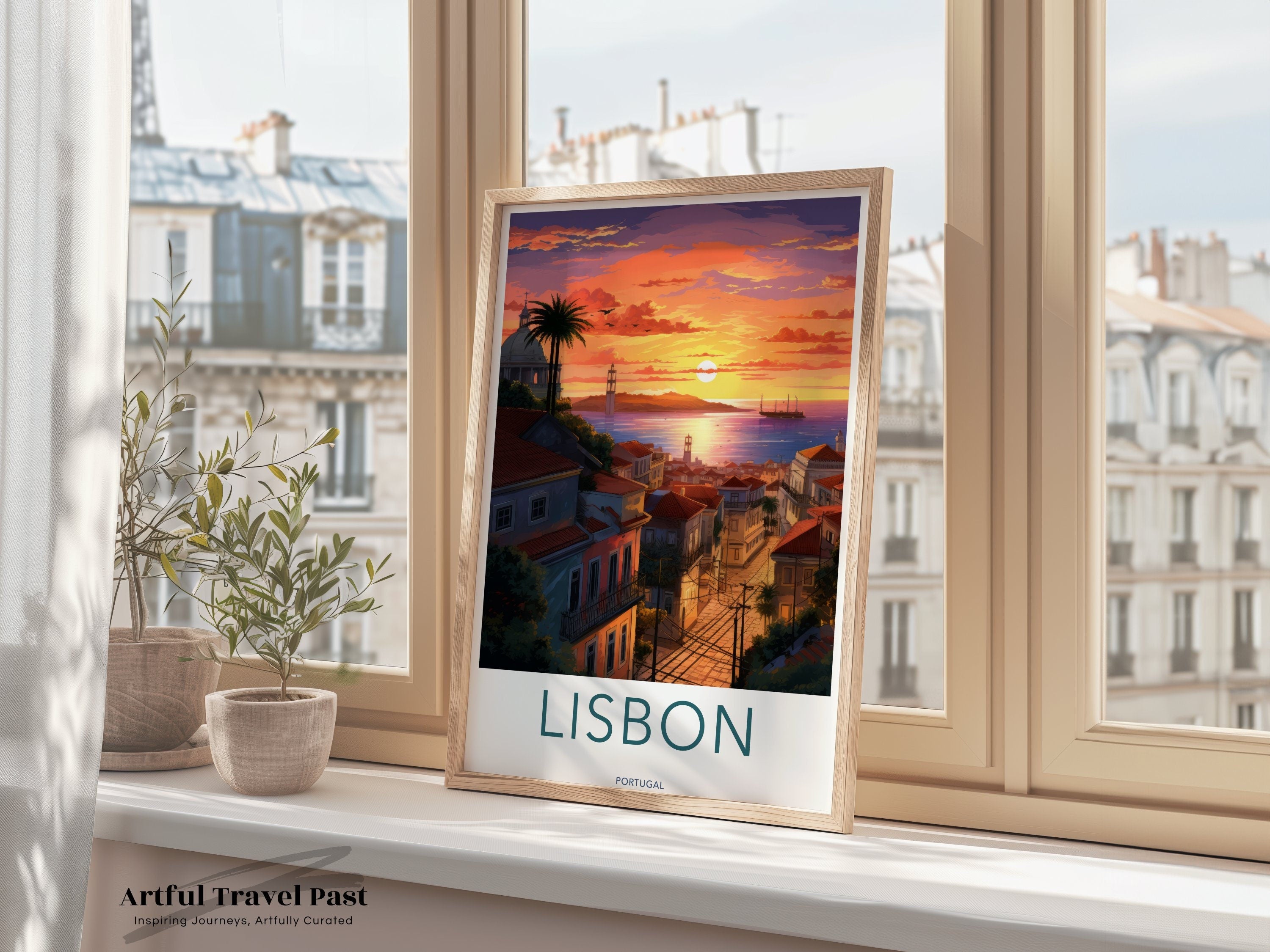 Lisbon Wall Art Print, Portugal Cityscape, Evening Sunset Art, European Travel Decor, Vibrant City View, Architectural Wonders, Cultural