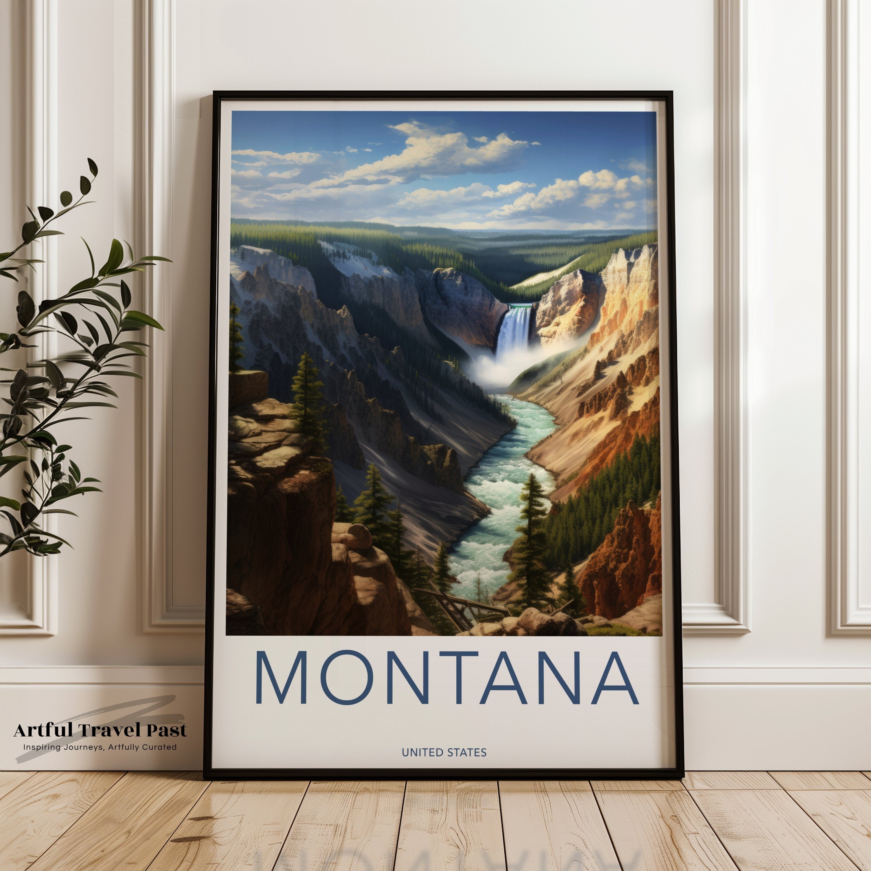 Montana Wall Art, Yellowstone Falls Poster, Scenic National Park Print, Nature Landscape Decor, Home and Office Decoration