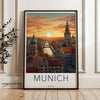 Munich Skyline Wall Art, Sunset View Wall Decor, Architectural Landmarks Print, Historical Cityscape Poster, Germany Travel Artwork