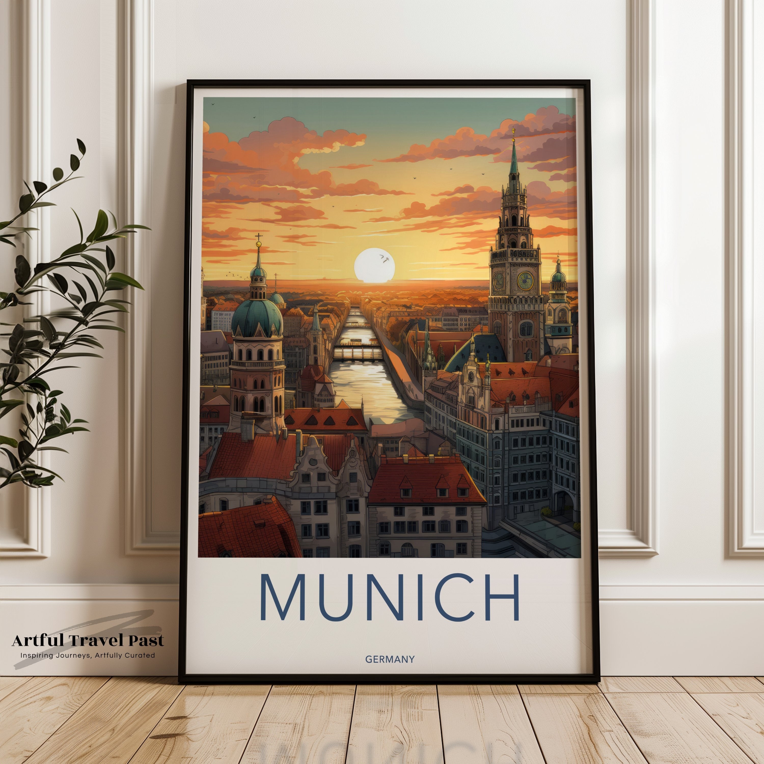 Munich Skyline Wall Art, Sunset View Wall Decor, Architectural Landmarks Print, Historical Cityscape Poster, Germany Travel Artwork