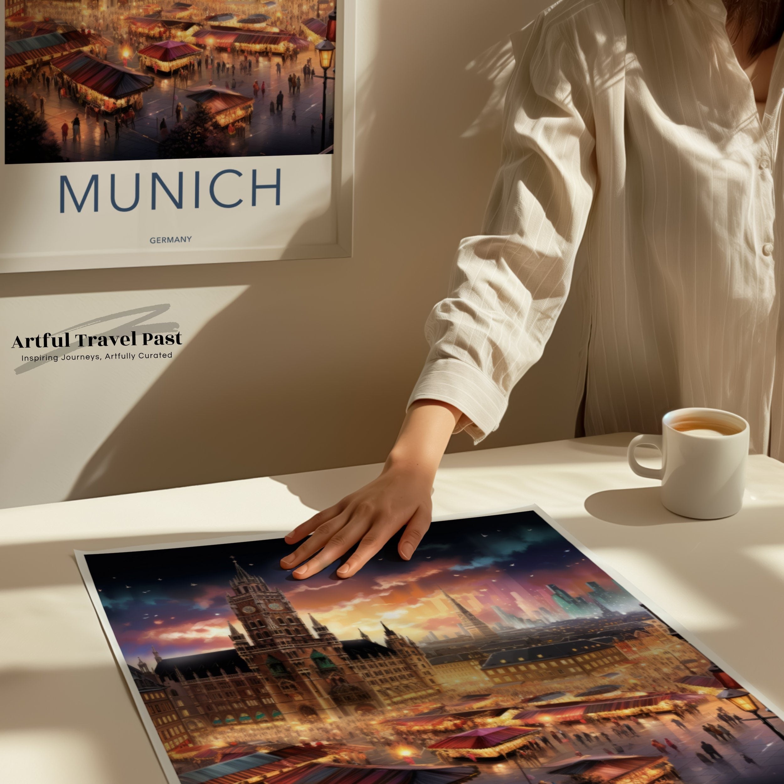 Munich Cityscape Wall Art, Historical Munich Architecture, Colorful Night Market Landscape, German Cultural Landmark, City Decor