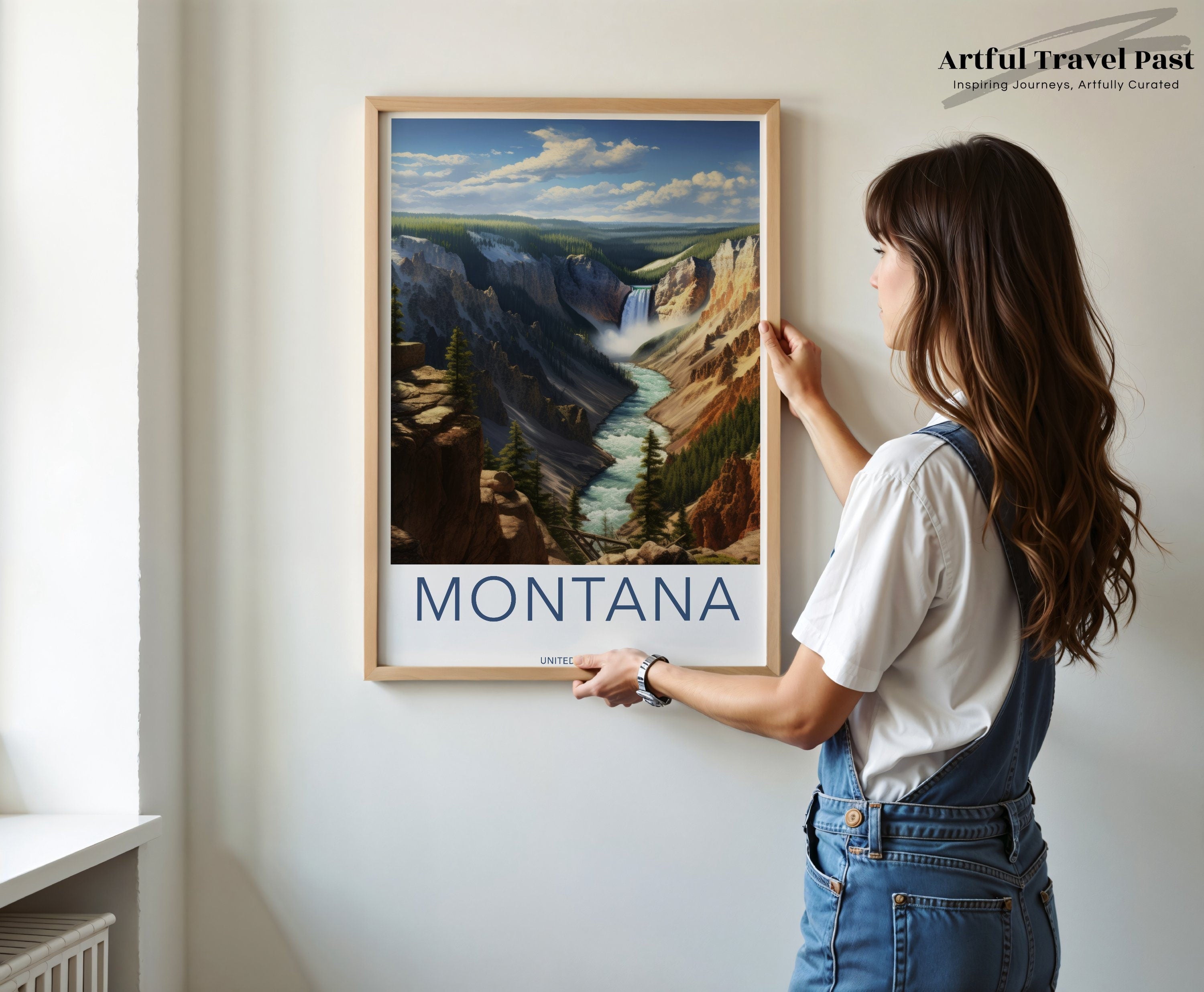 Montana Wall Art, Yellowstone Falls Poster, Scenic National Park Print, Nature Landscape Decor, Home and Office Decoration