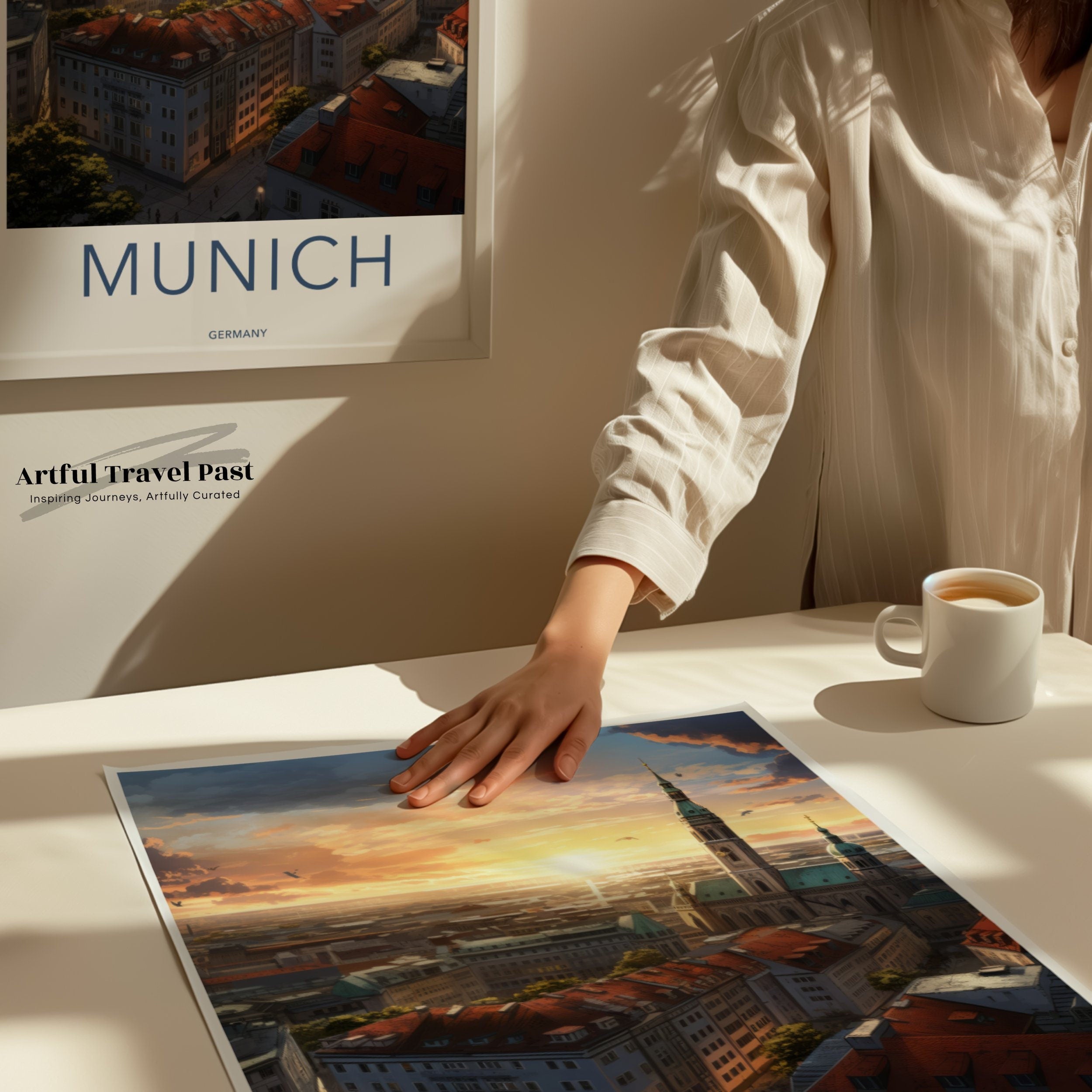 Munich Cityscape Travel Poster Wall Art, Sunset Over Historic City Center, Vibrant European Skyline, Germany Home Decor