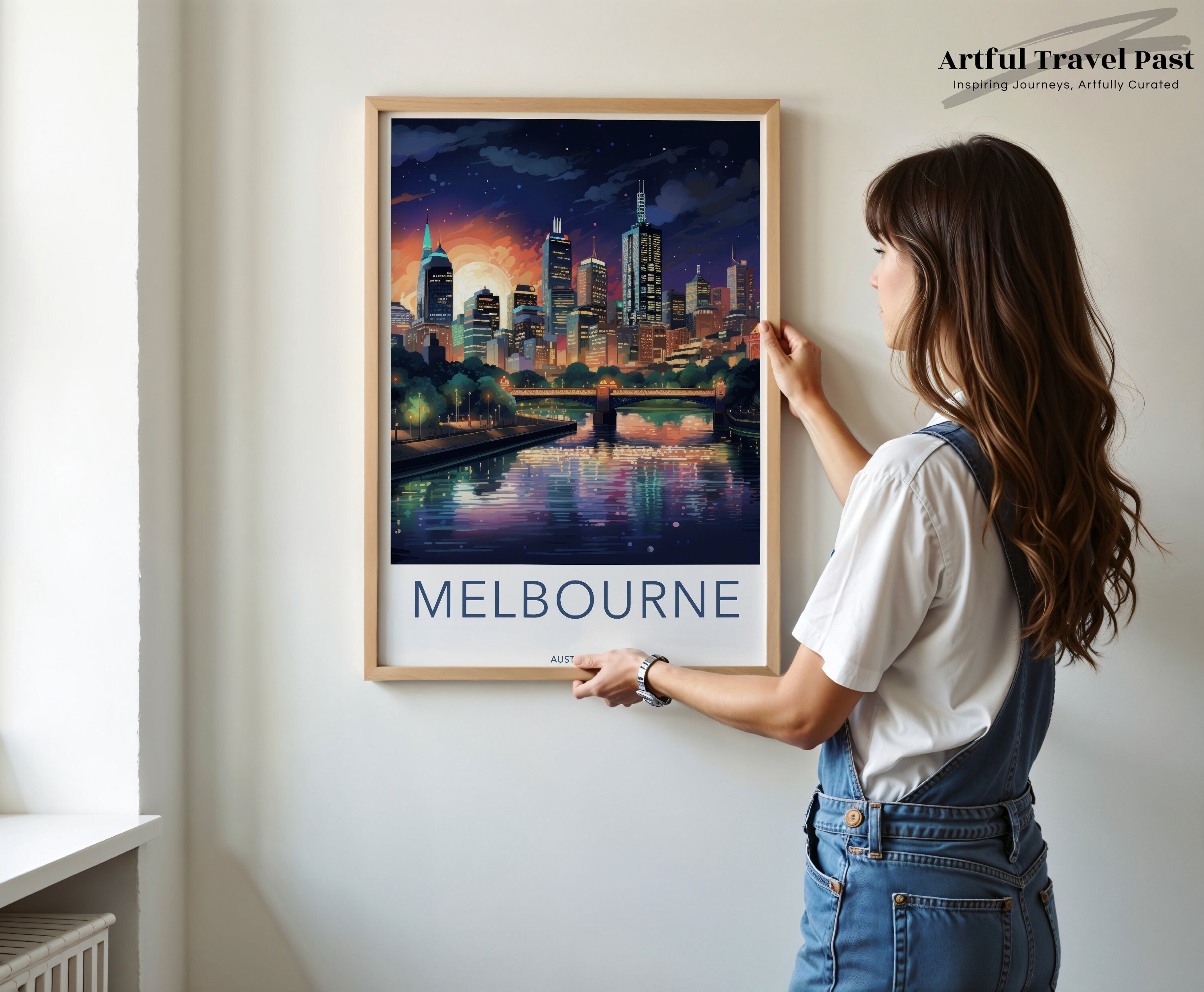 Melbourne City Skyline Wall Art, Illuminated Night View Print, Vibrant Urban Landscape, Modern Home Decor, Australia Travel Art