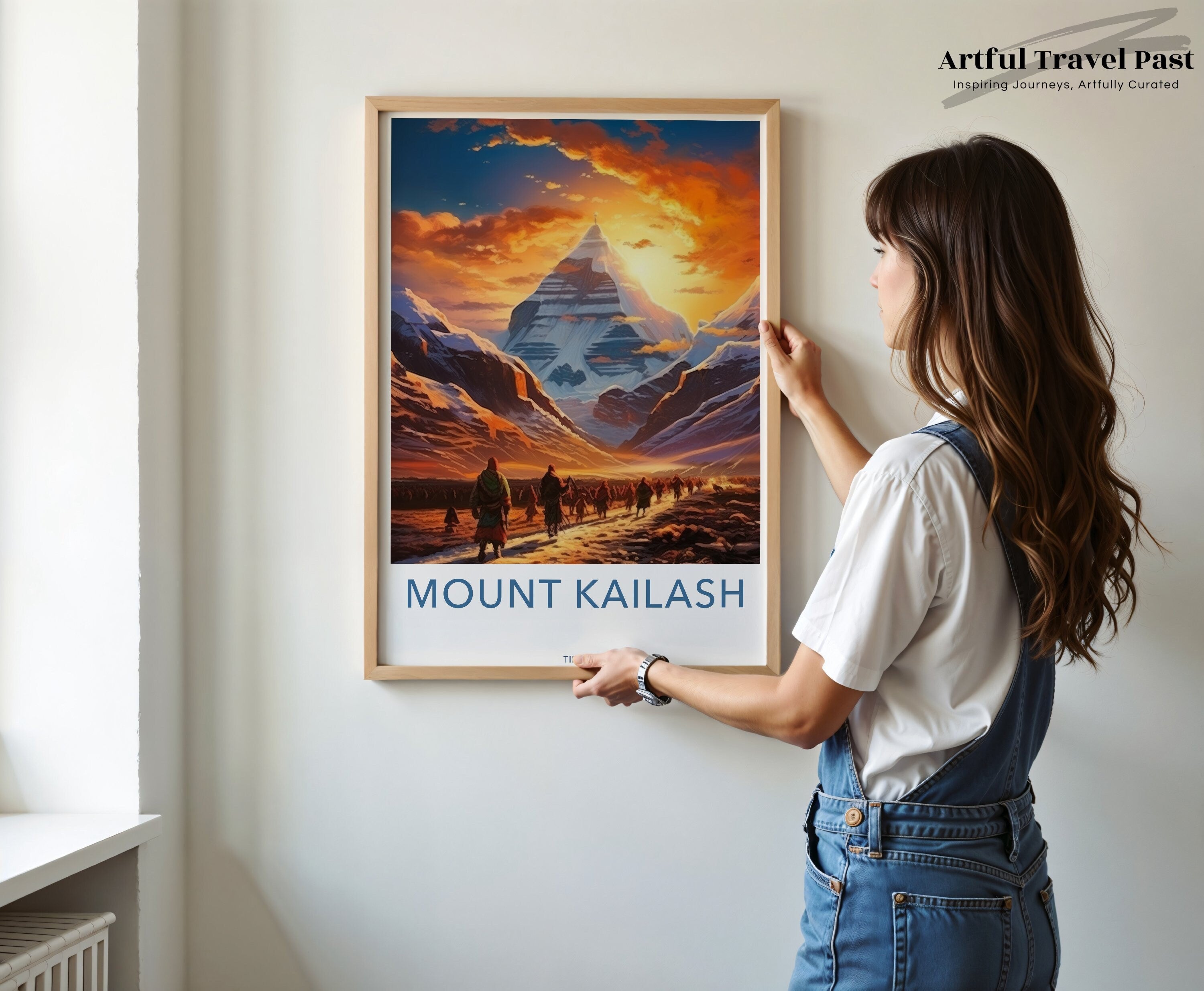 Mount Kailash Wall Art, Sacred Mountain Landscape Print, Tibetan Pilgrimage Decor, Spiritual Journey Artwork, Himalayan Sunset Scene