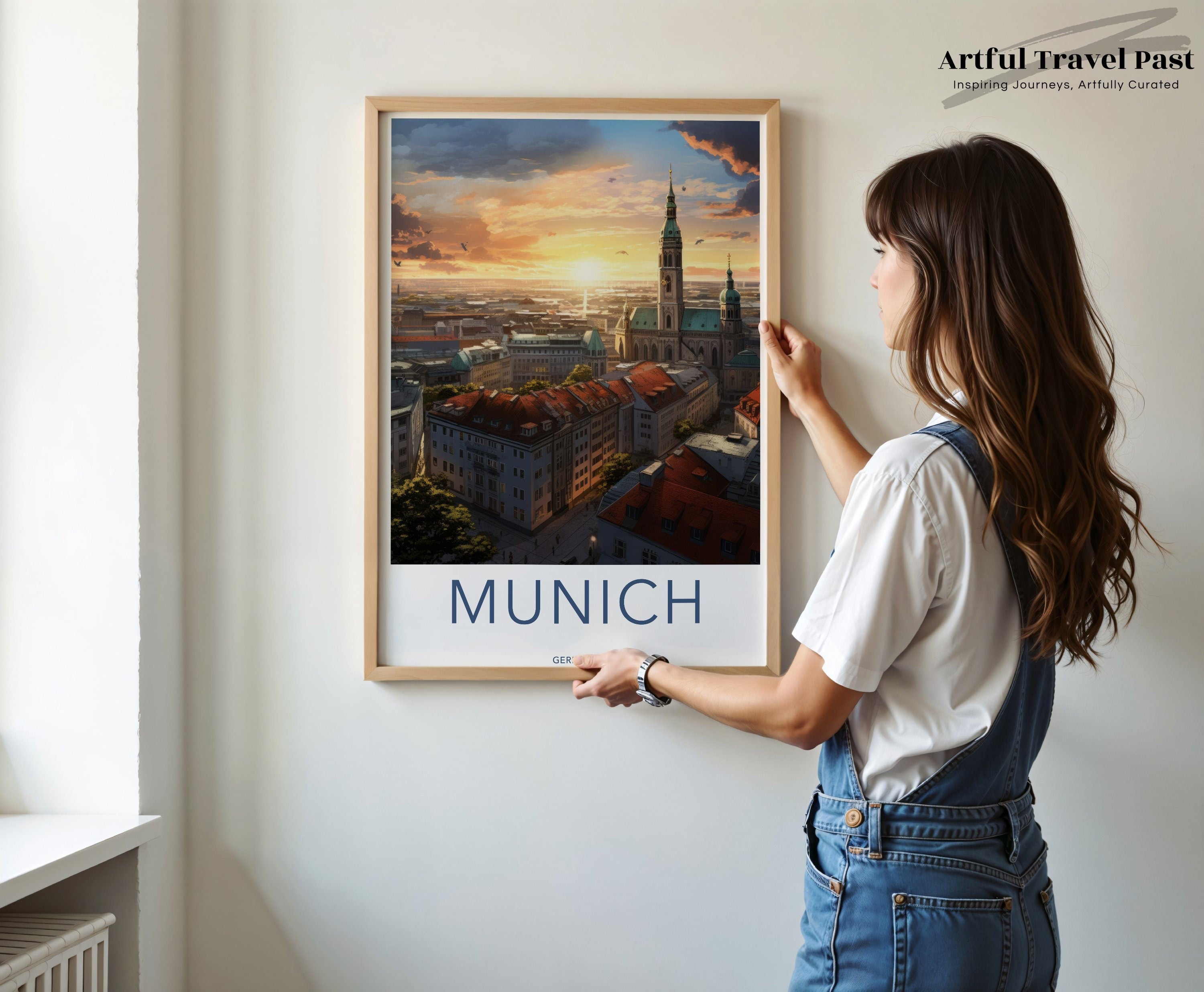 Munich Cityscape Travel Poster Wall Art, Sunset Over Historic City Center, Vibrant European Skyline, Germany Home Decor