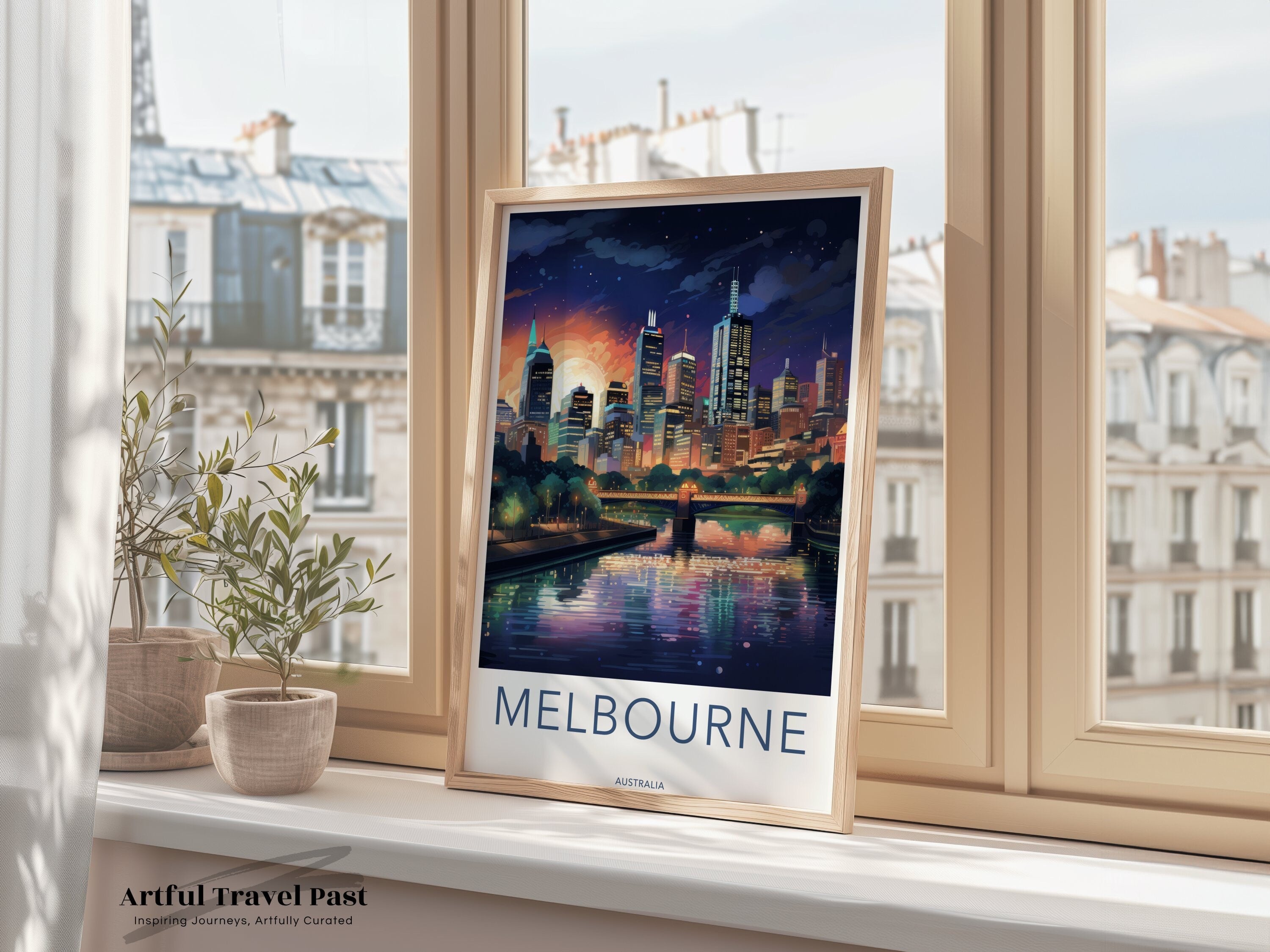 Melbourne City Skyline Wall Art, Illuminated Night View Print, Vibrant Urban Landscape, Modern Home Decor, Australia Travel Art