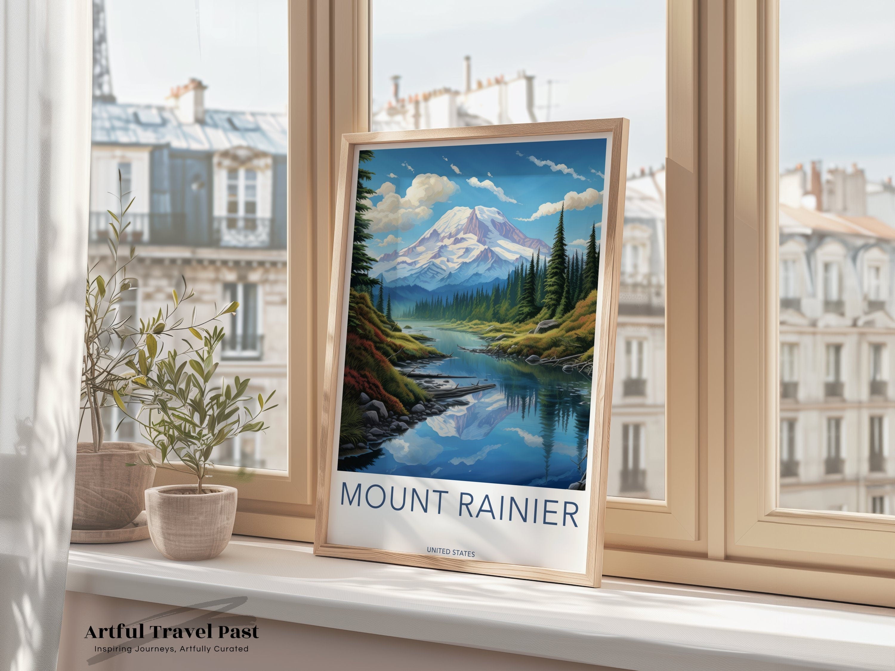 Mount Rainier National Park Wall Art, Scenic Nature Landscape Print, Majestic Mountain Reflection, Pacific Northwest Artwork, Home Decor