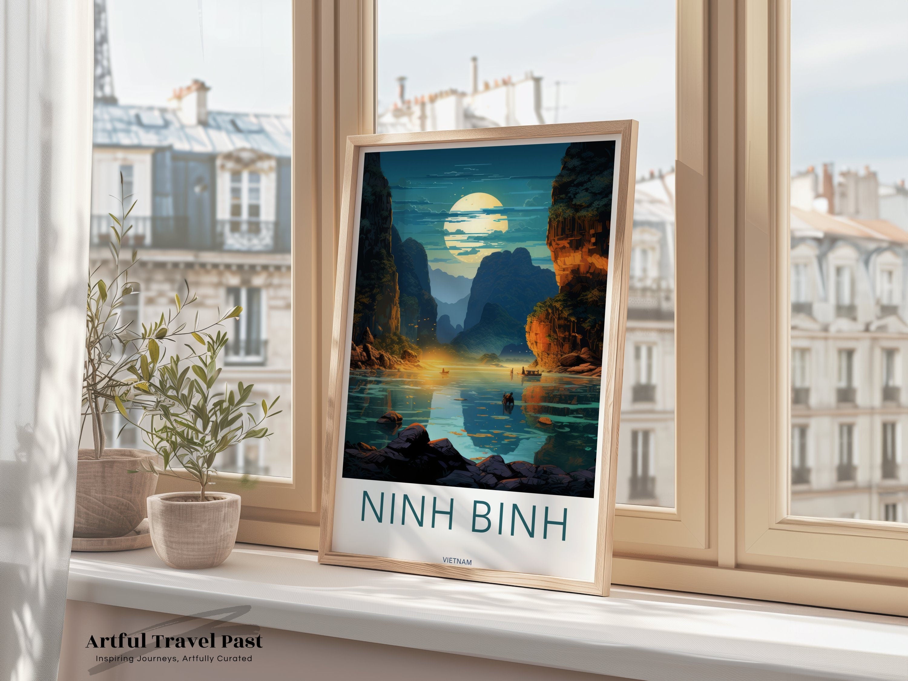 Ninh Binh Wall Art, Vietnam Scenic Landscape Print, Ninh Binh Nature Poster, Vietnamese Travel Decor, Moonlit Night Decor