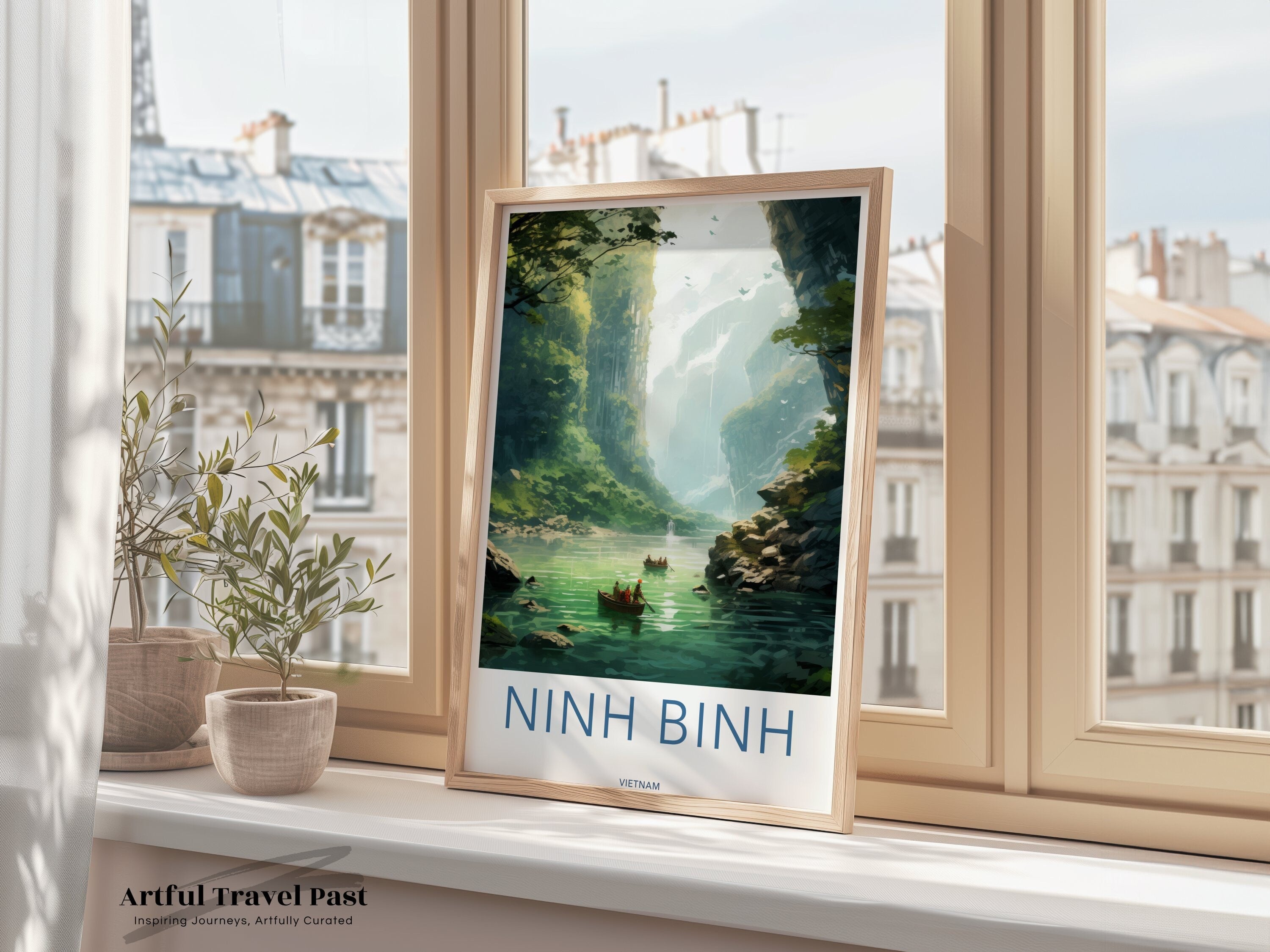 Ninh Binh Wall Art, Scenic Landscape Print, Vietnam Nature Poster, Home Decor, Travel Photography, Watercolor Style, Living Room Art