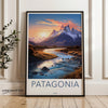 Patagonia Wall Art, Chile Poster, Nature Landscape Print, Mountain and River Artwork, Sunset Scene, Travel Decor, Scenic View, Wall Decor