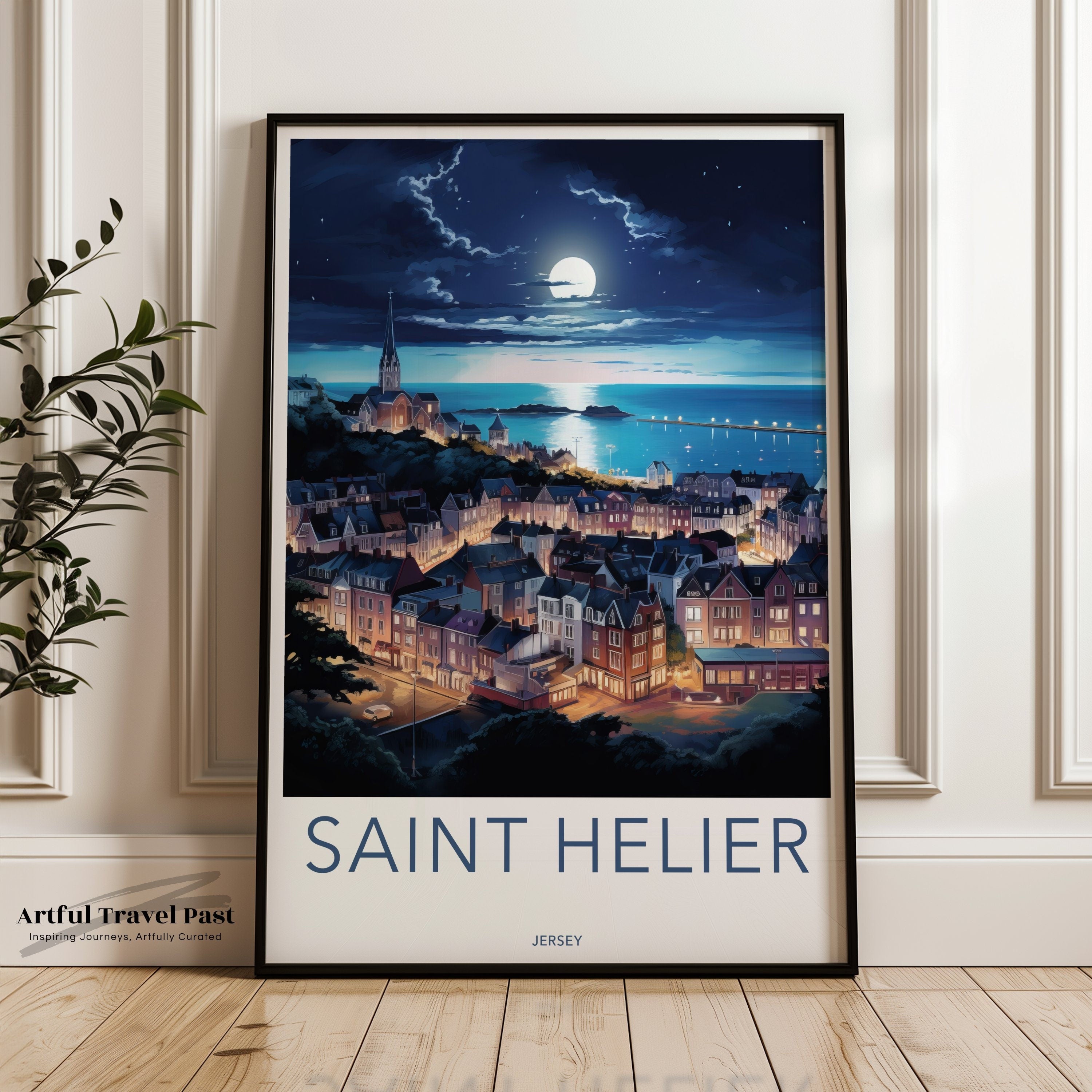 Saint Helier Wall Art, Jersey Nightscape Print, Coastal City Artwork, Beautiful City View, Stunning Night Scene Wall Decor